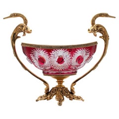 Bol de centre de table en cristal rouge et bronze Martin Benito, Paris France