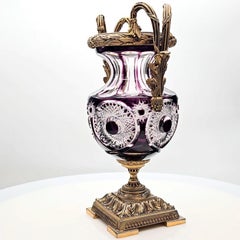 Centre de table en cristal de Martin Benito, violet, cristal et bronze, Paris, France