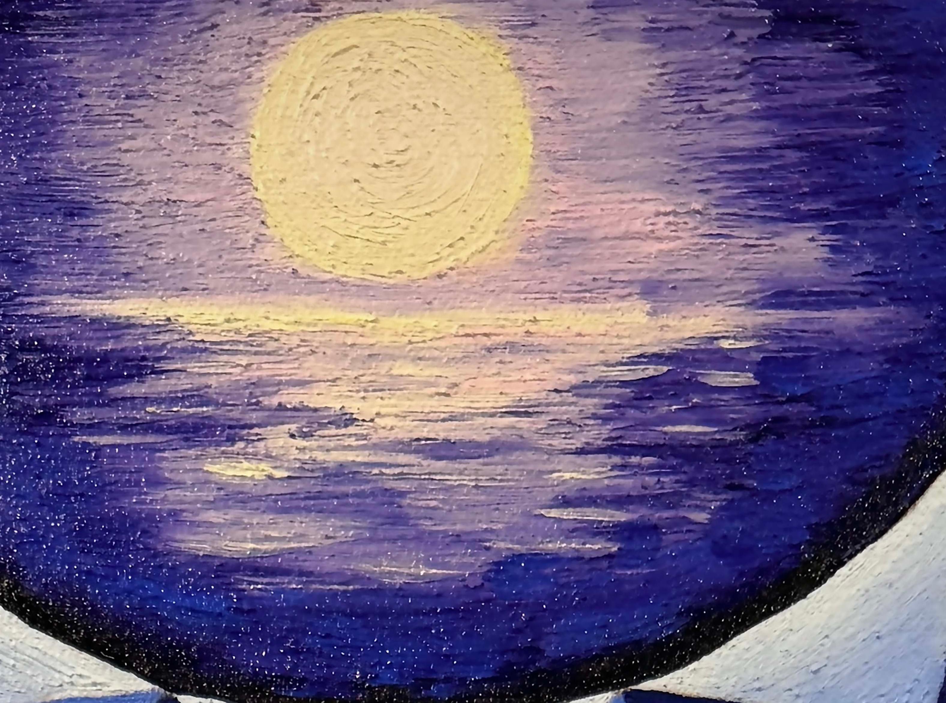 Good Day Moon, 24 x 18 pouces Mandala abstrait dans un paysage Peinture en média mixte en vente 1
