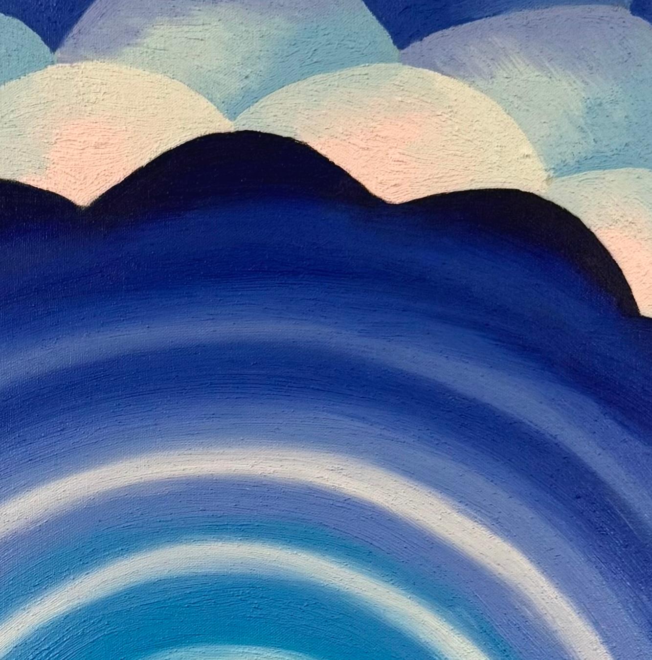 Lapis Light, Abstract Blue and Yellow Sunburst Mandala Painting, 36 x 36 inches For Sale 2
