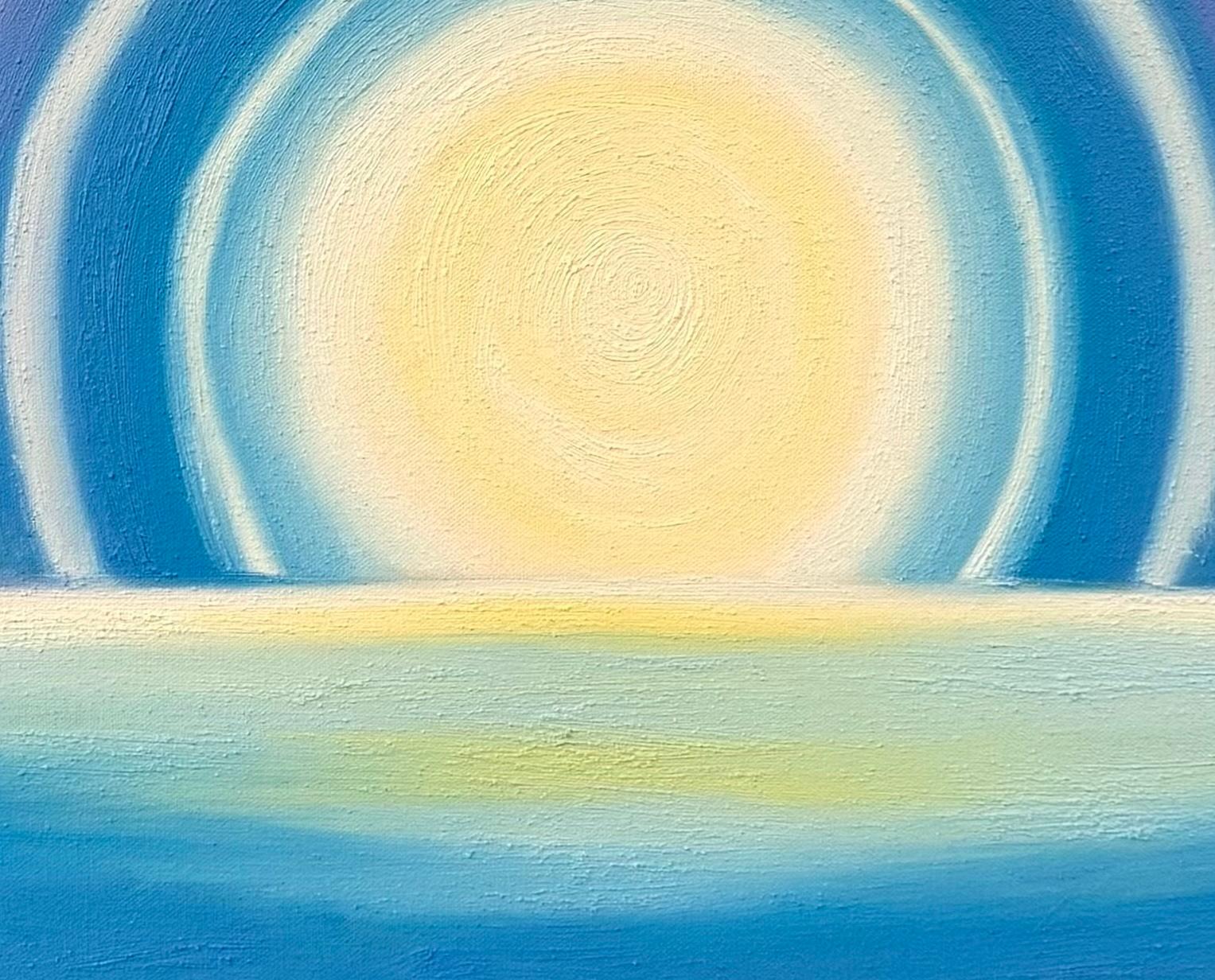 Lapis Light, Abstract Blue and Yellow Sunburst Mandala Painting, 36 x 36 inches For Sale 3
