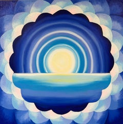 Lapis Light, Abstract Blue and Yellow Sunburst Mandala Painting, 36 x 36 inches