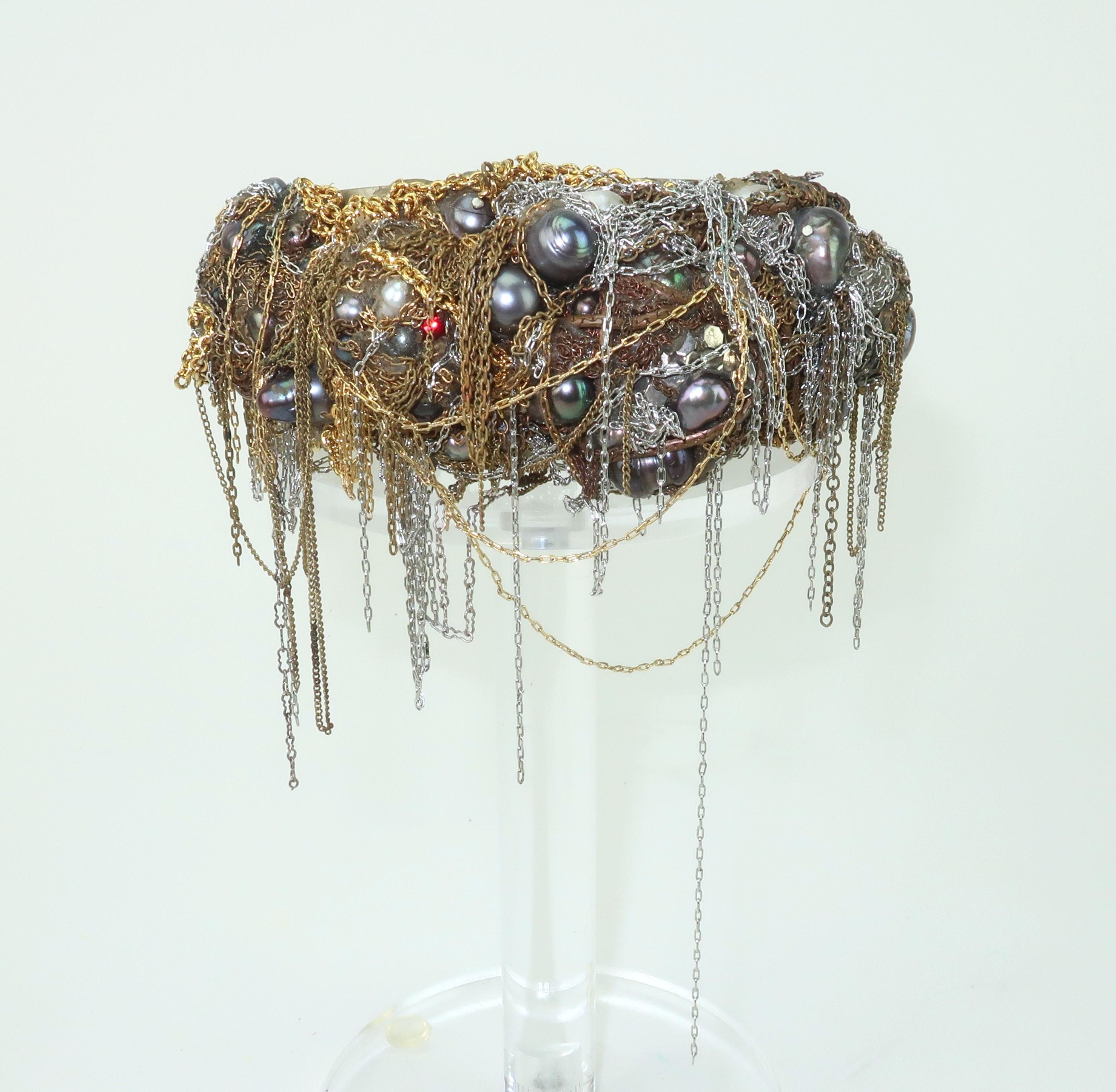 Martin BERNSTEIN - Bracelet manchette en métal mixte et perles de style brutaliste en vente 4