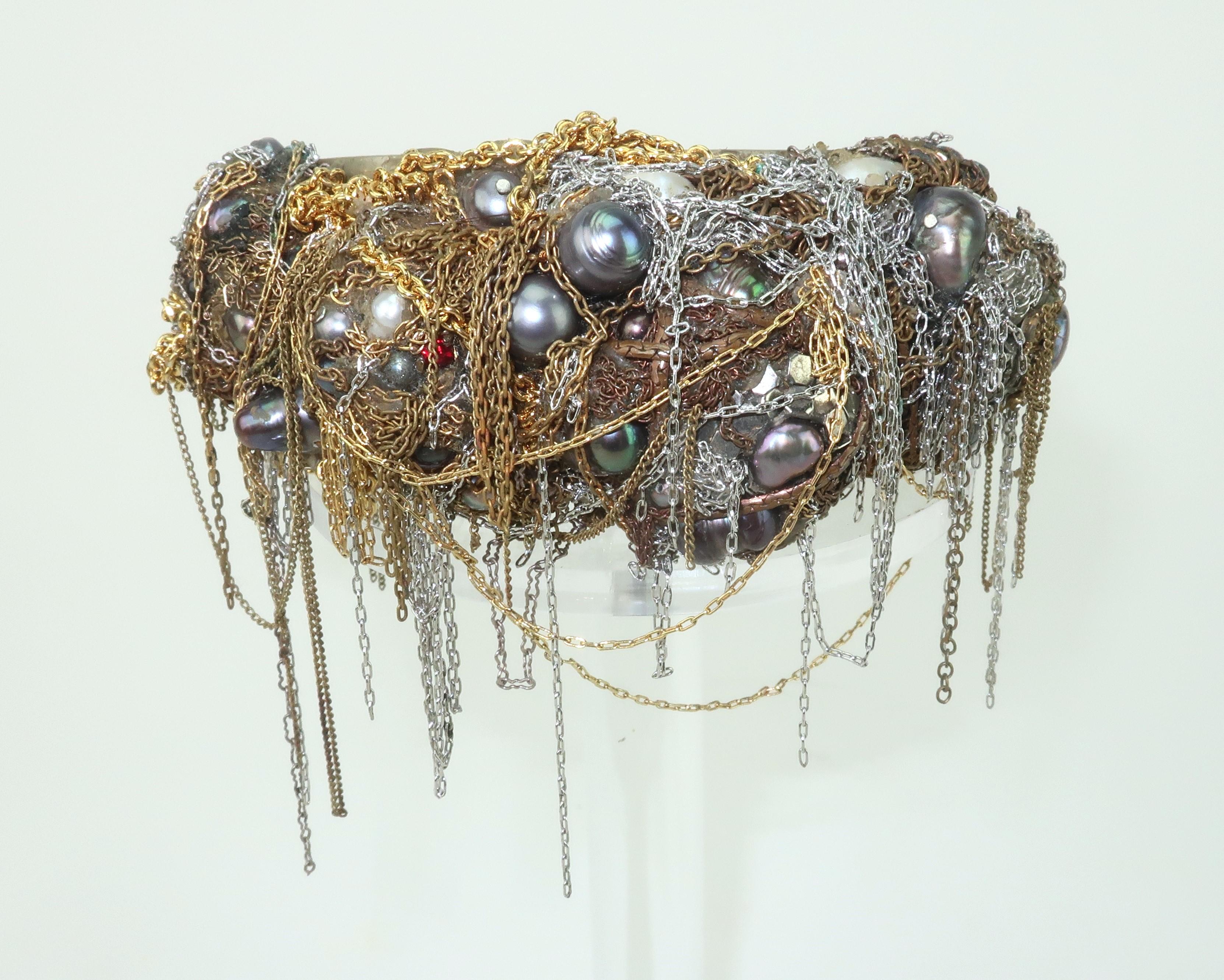 Martin BERNSTEIN - Bracelet manchette en métal mixte et perles de style brutaliste en vente 5