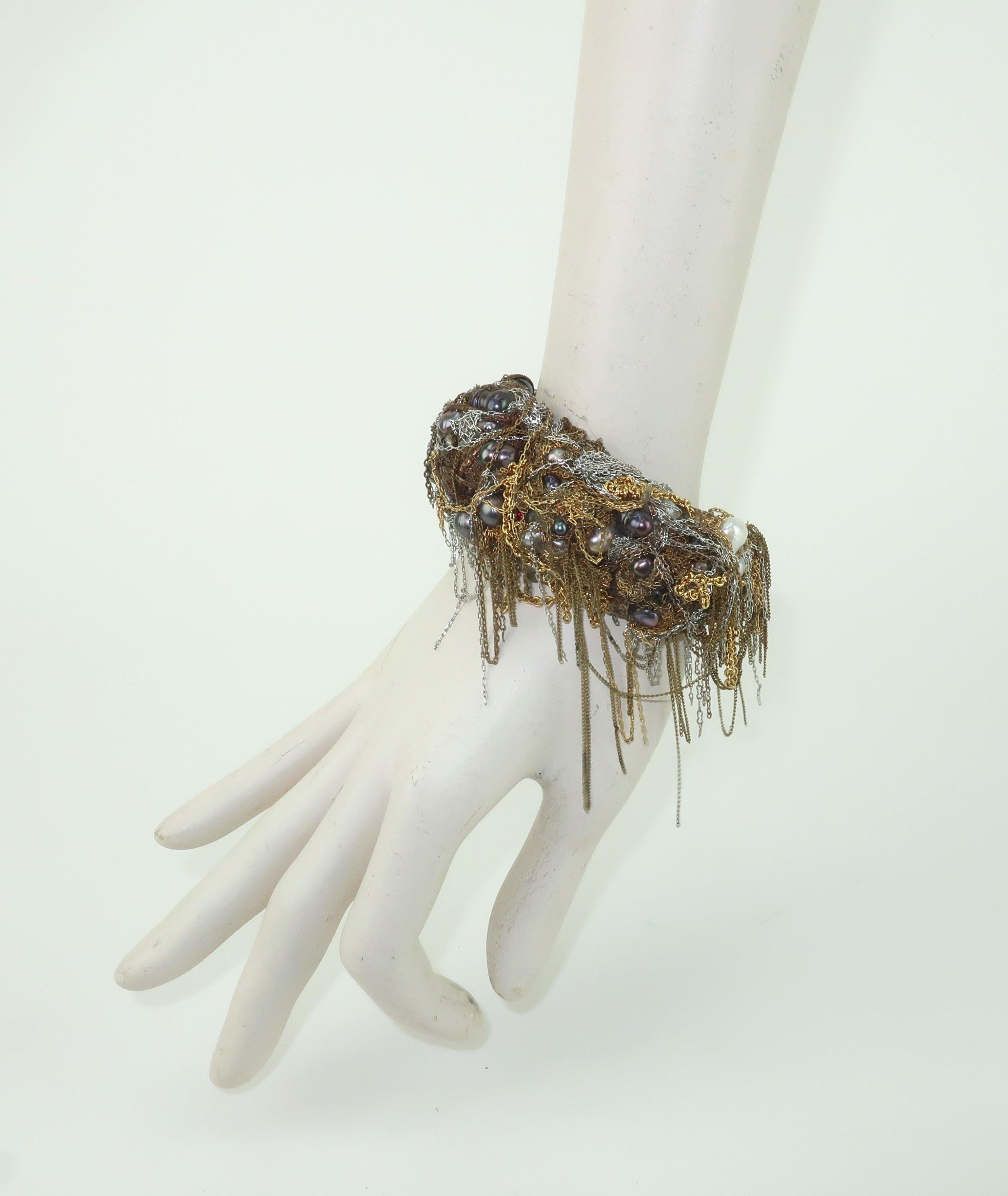 Martin BERNSTEIN - Bracelet manchette en métal mixte et perles de style brutaliste en vente 6