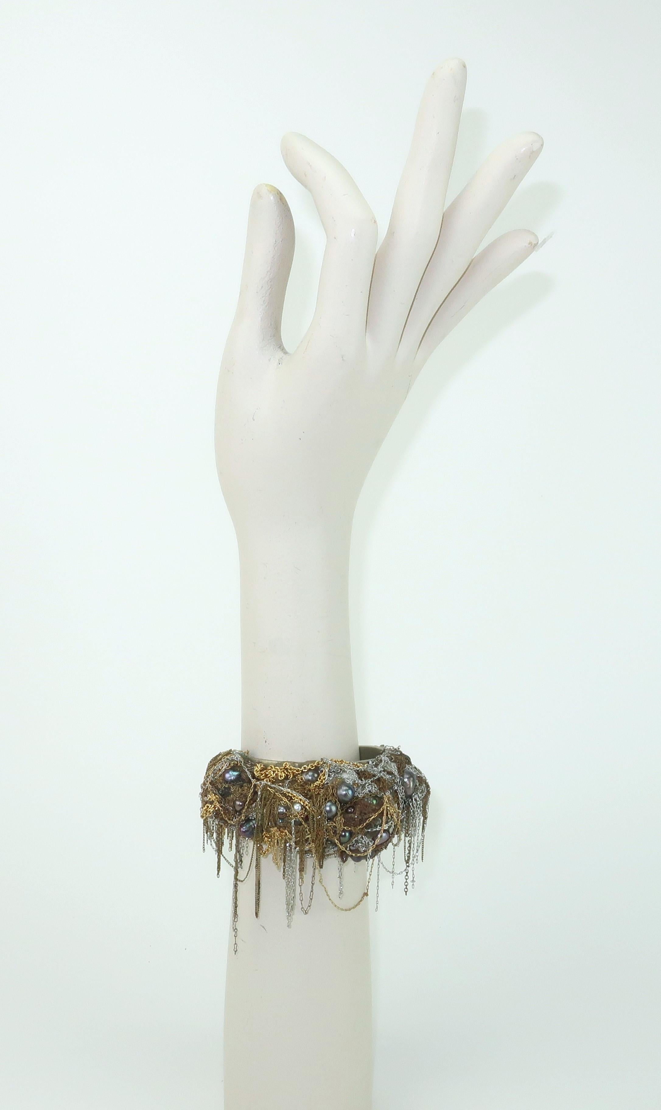 Martin BERNSTEIN - Bracelet manchette en métal mixte et perles de style brutaliste en vente 7