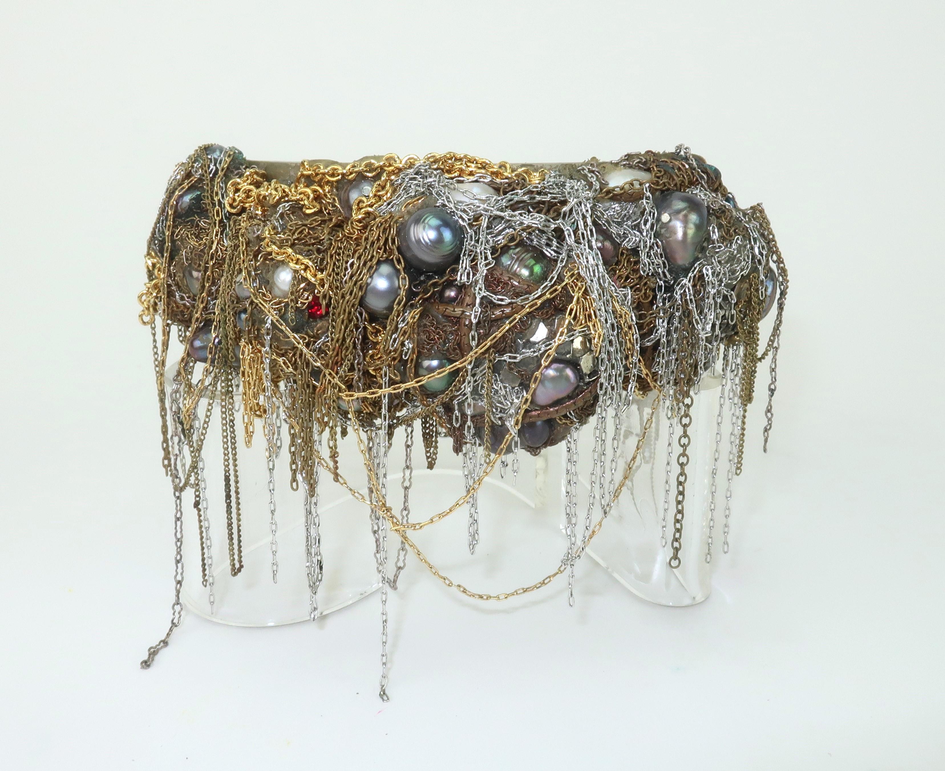 Moderniste Martin BERNSTEIN - Bracelet manchette en métal mixte et perles de style brutaliste en vente