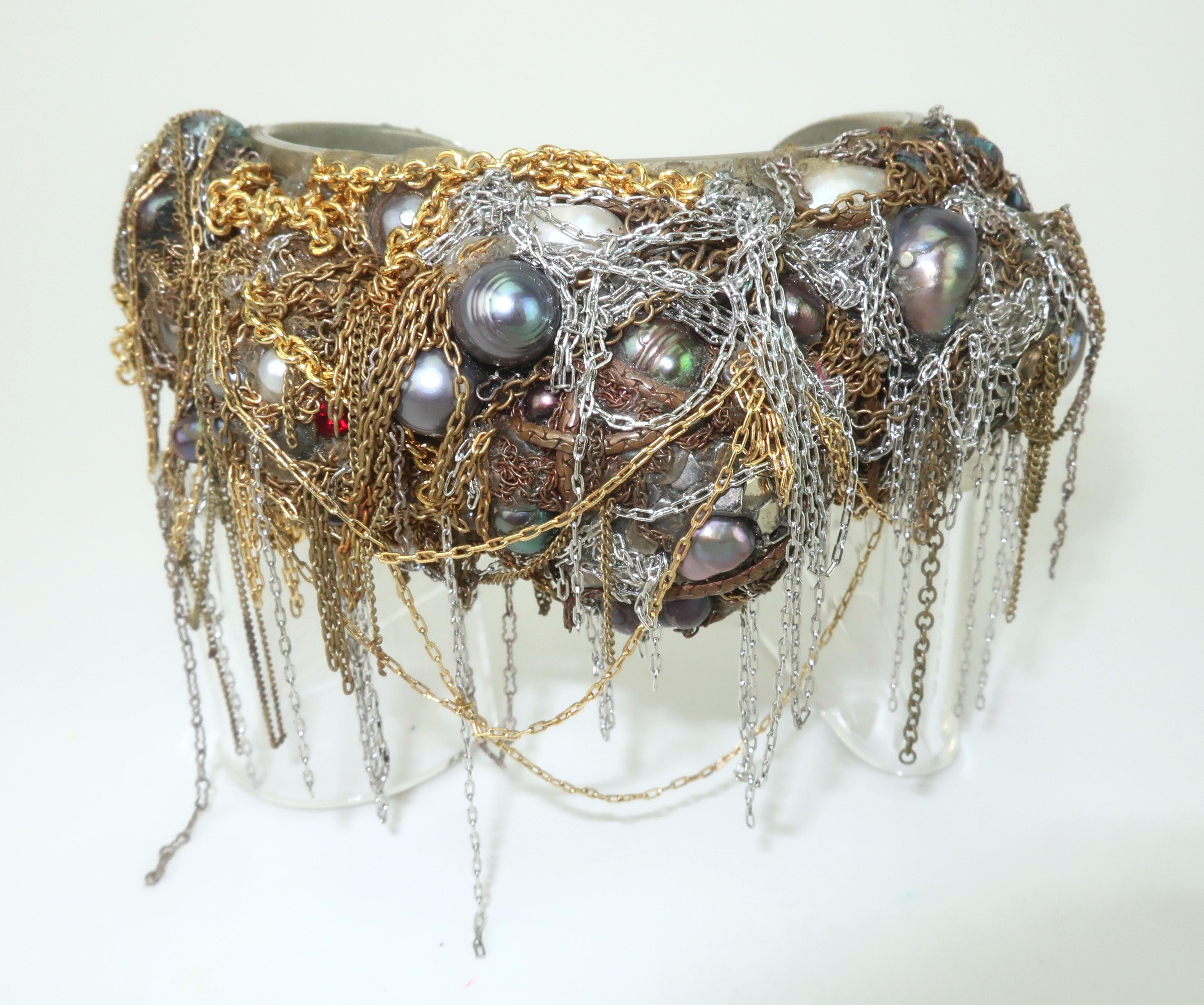 Non taillé Martin BERNSTEIN - Bracelet manchette en métal mixte et perles de style brutaliste en vente