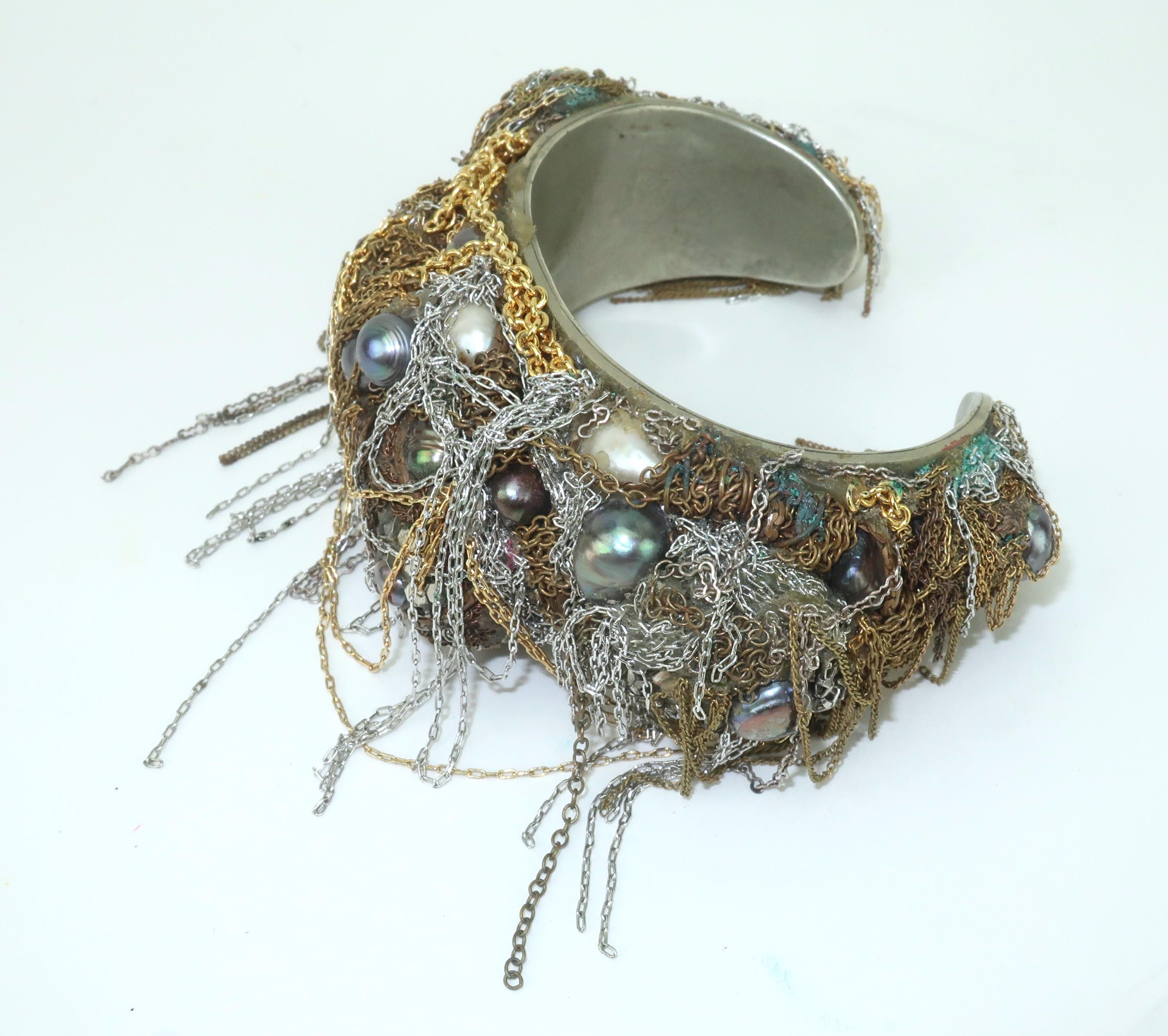 Martin BERNSTEIN - Bracelet manchette en métal mixte et perles de style brutaliste Pour femmes en vente