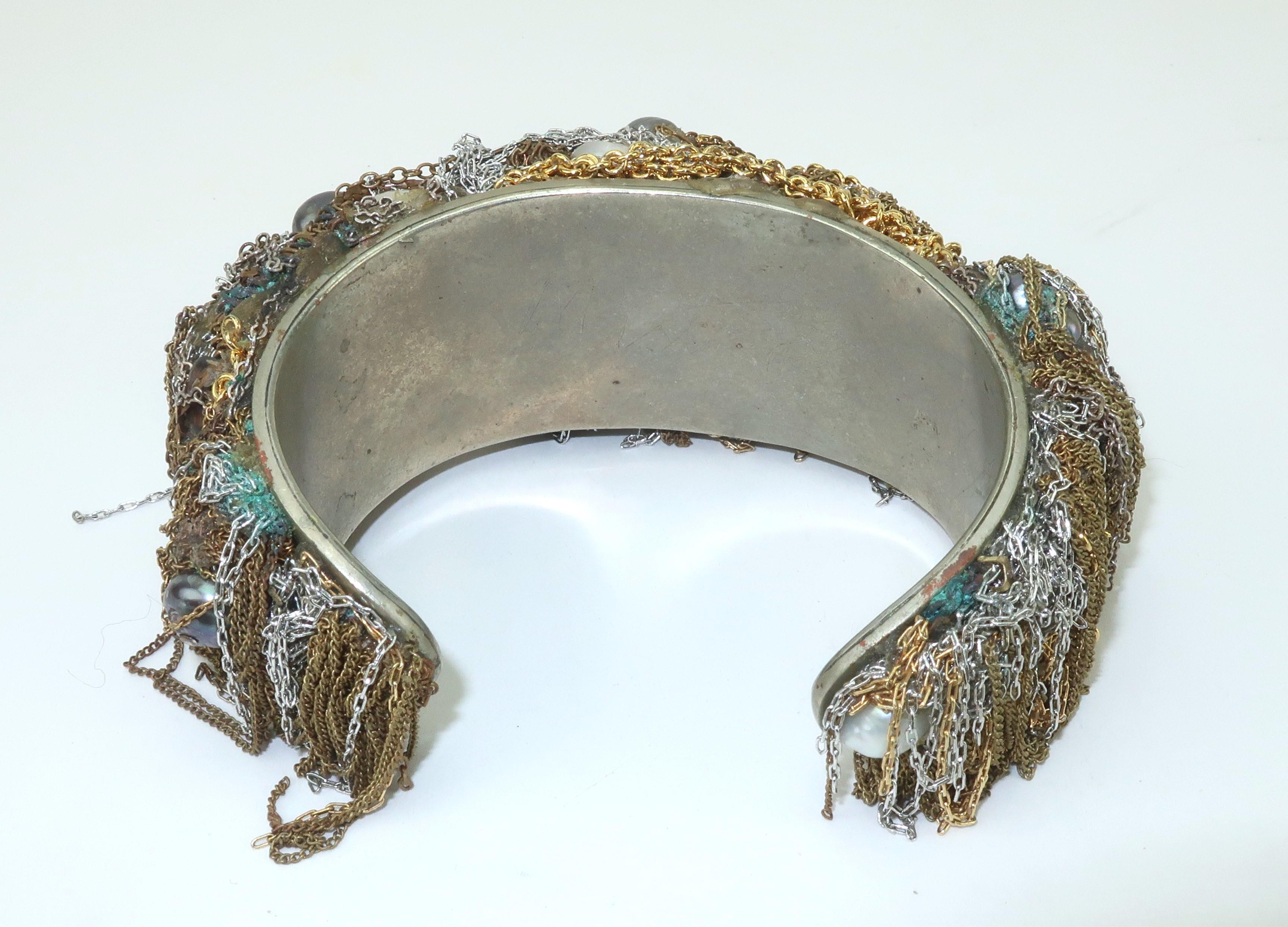 Martin BERNSTEIN - Bracelet manchette en métal mixte et perles de style brutaliste en vente 1