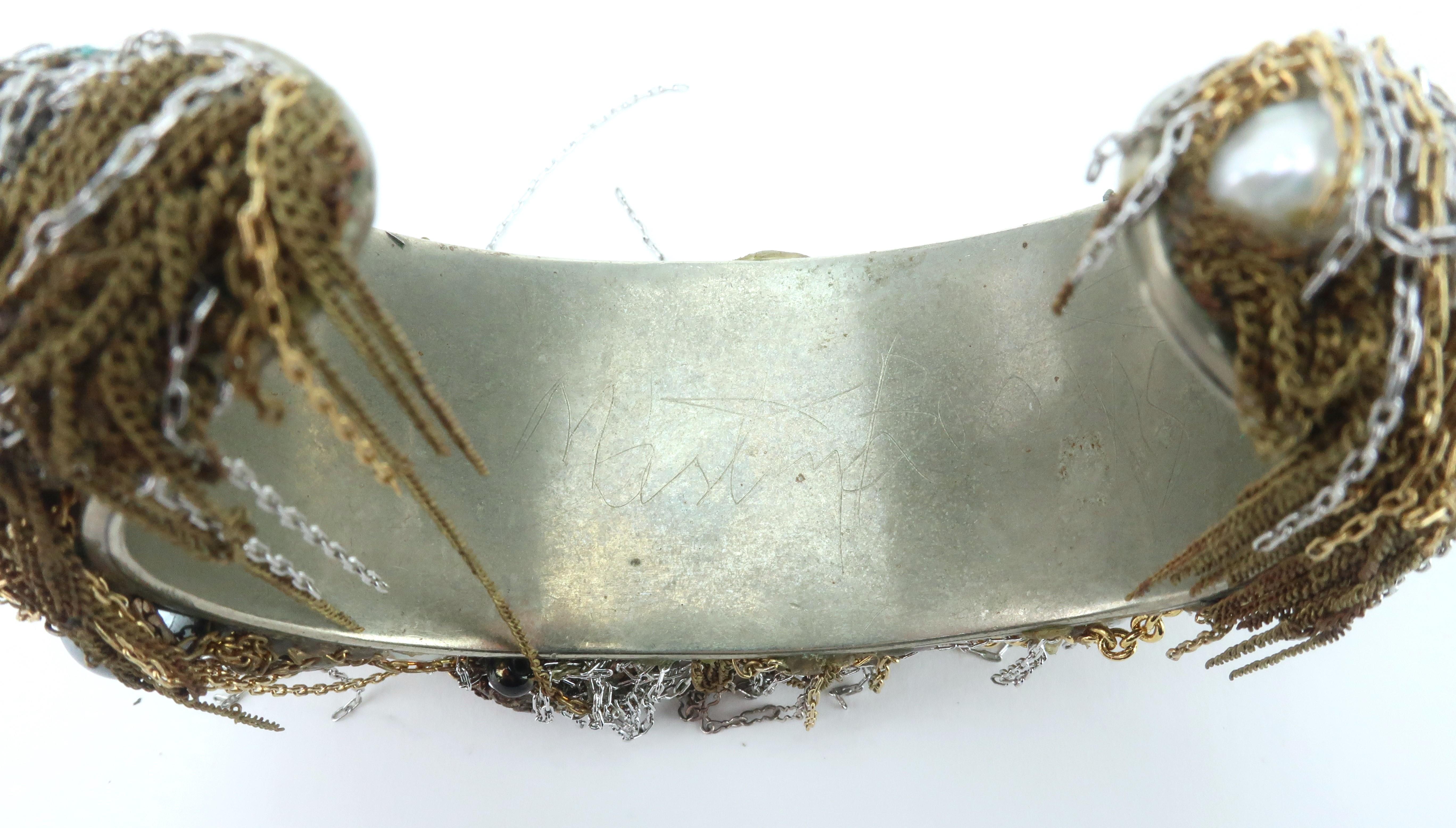 Martin BERNSTEIN - Bracelet manchette en métal mixte et perles de style brutaliste en vente 2