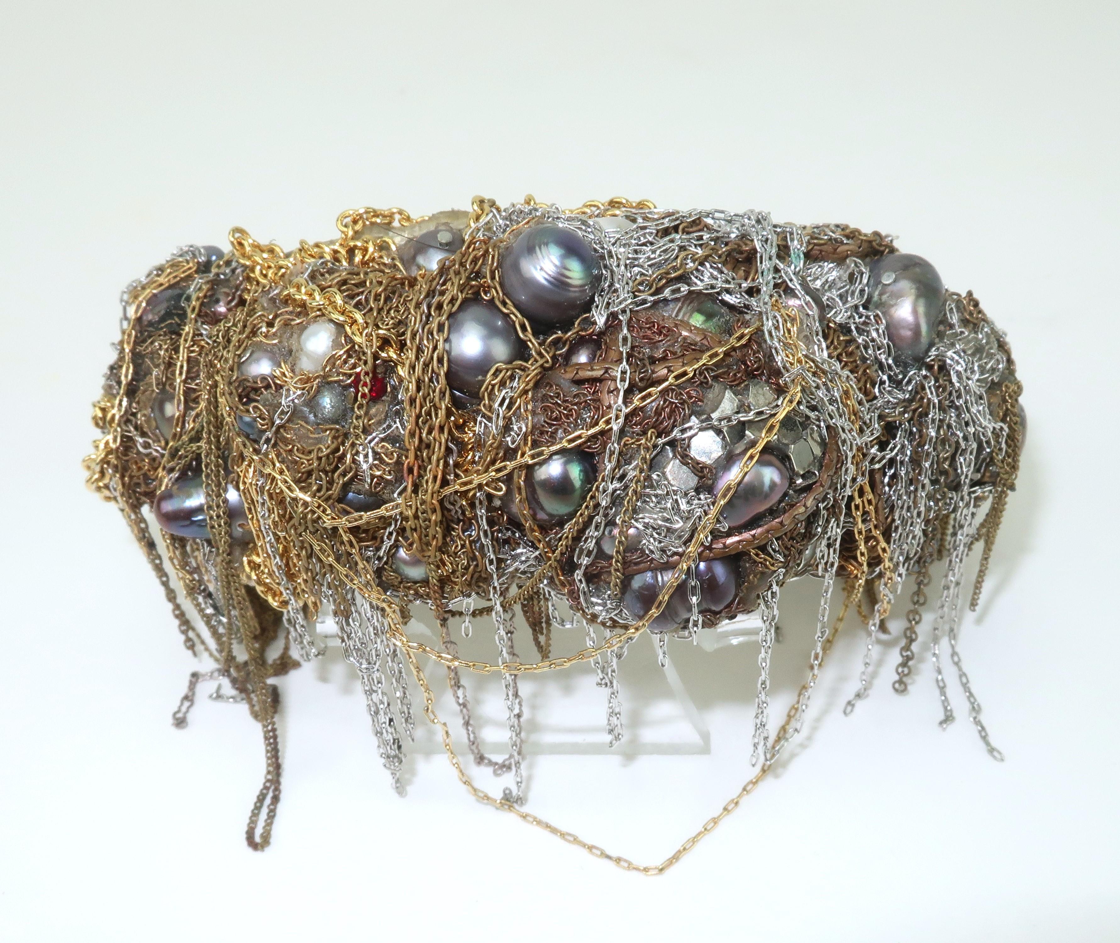 Martin BERNSTEIN - Bracelet manchette en métal mixte et perles de style brutaliste en vente 3