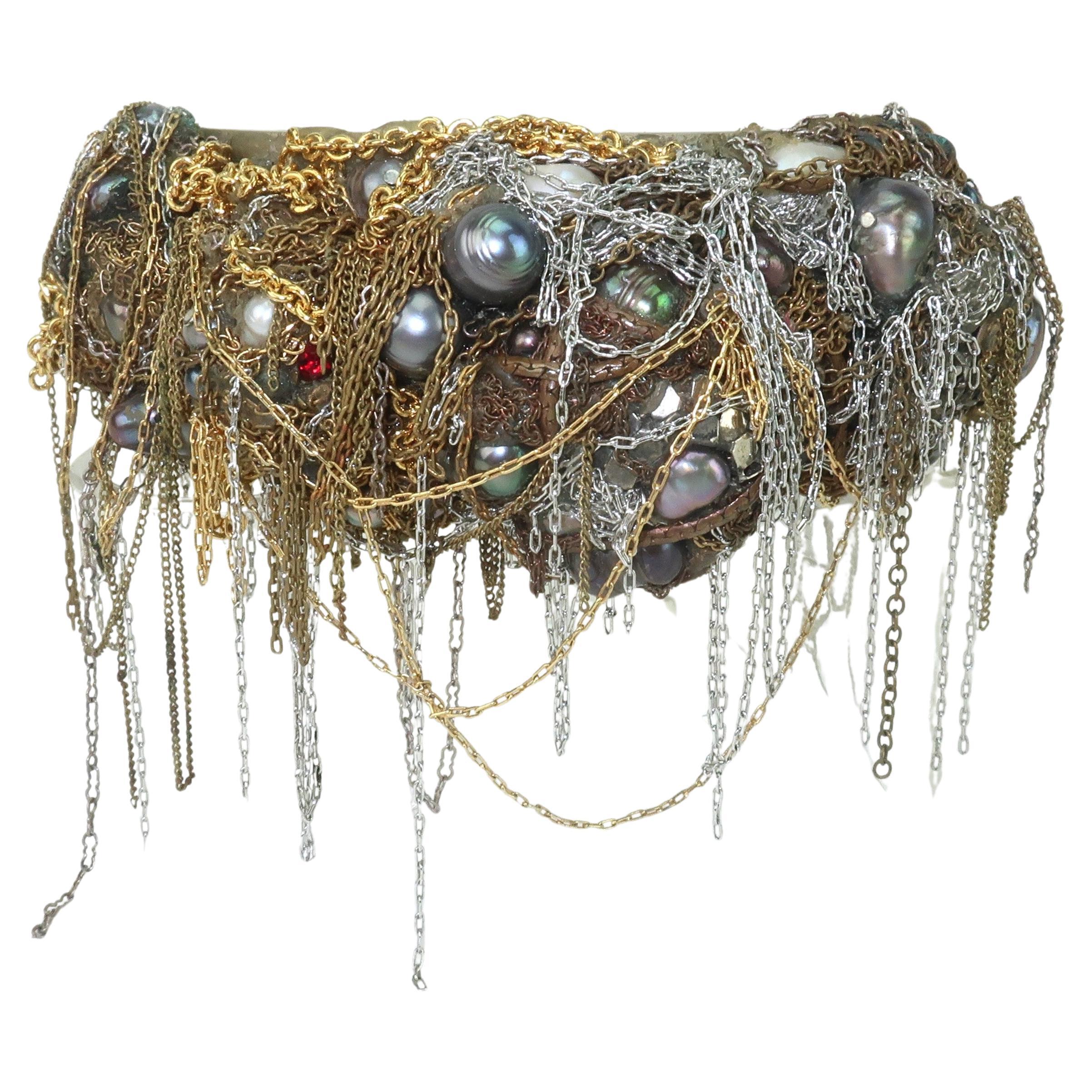 Martin BERNSTEIN - Bracelet manchette en métal mixte et perles de style brutaliste en vente