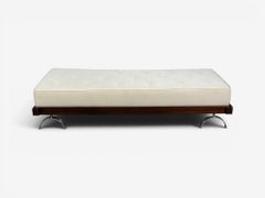 Martin Borenstein, Daybed, Walnut, Steel, Beige Upholstery, USA, 1960s
