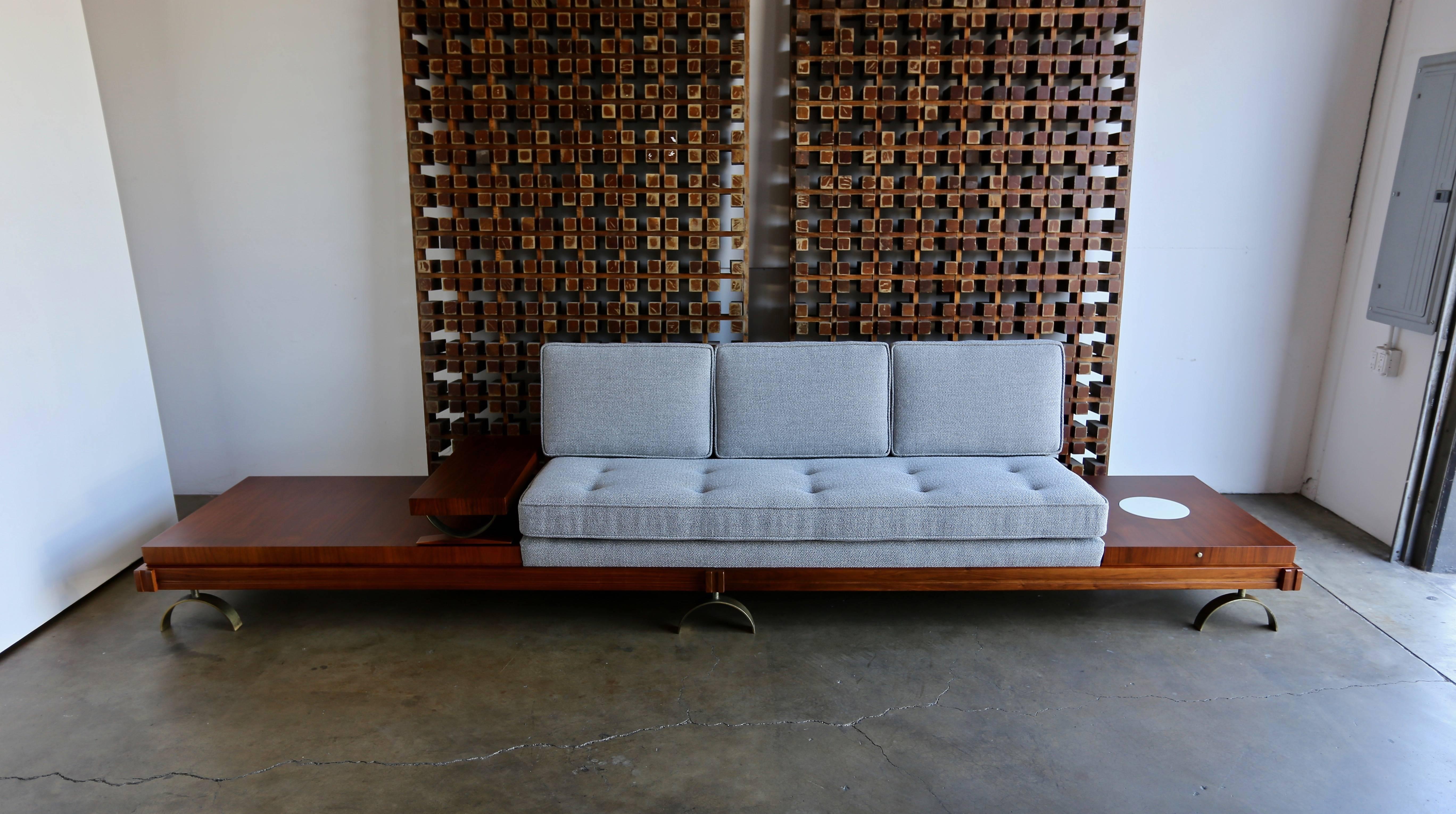 Martin Borenstein sofa.  This piece has been professionally restored.  Beautiful dynamic walnut grain.  