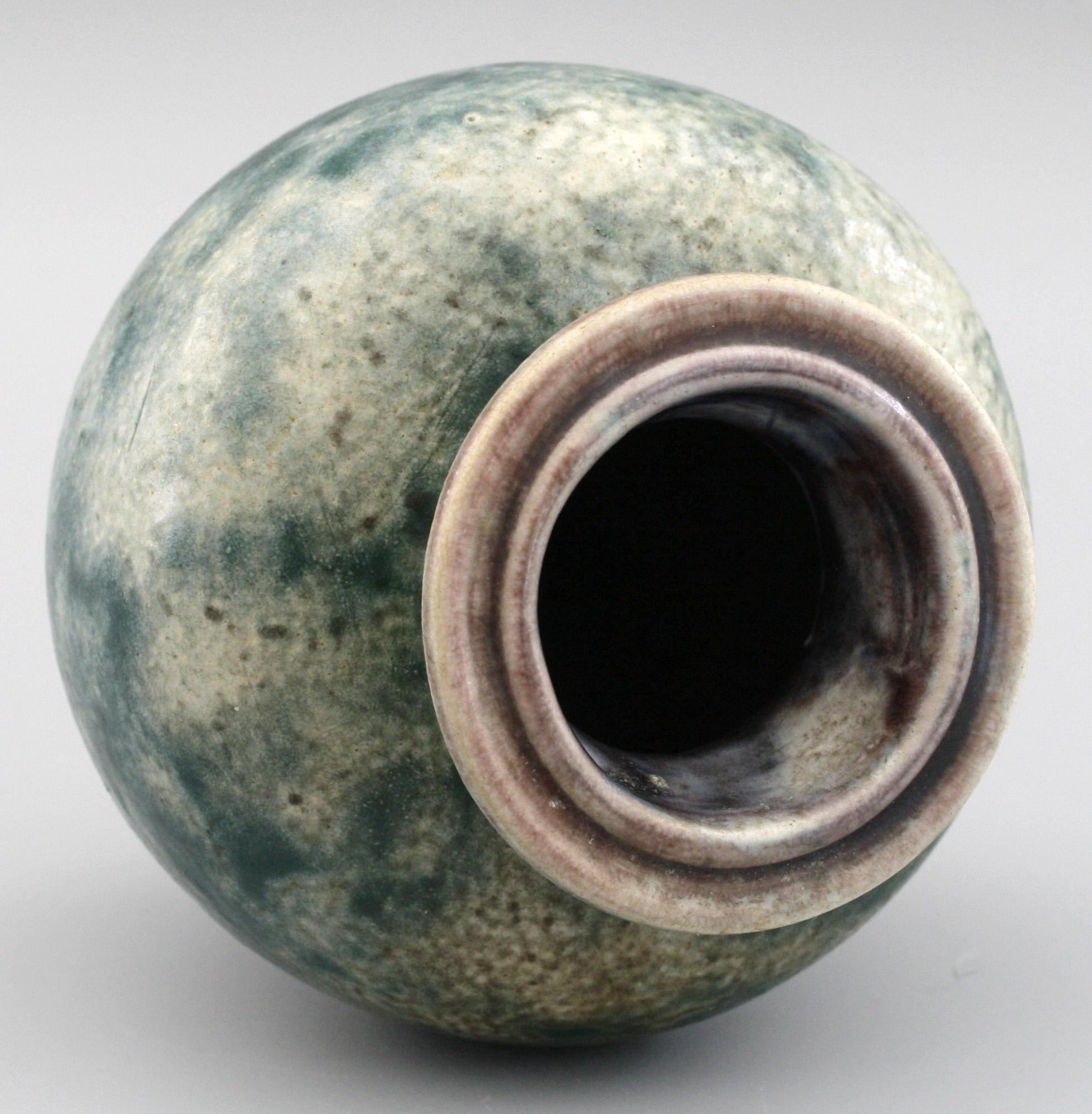 English Martin Borthers Martinware Art Pottery Green Glazed Vase Dated 1937