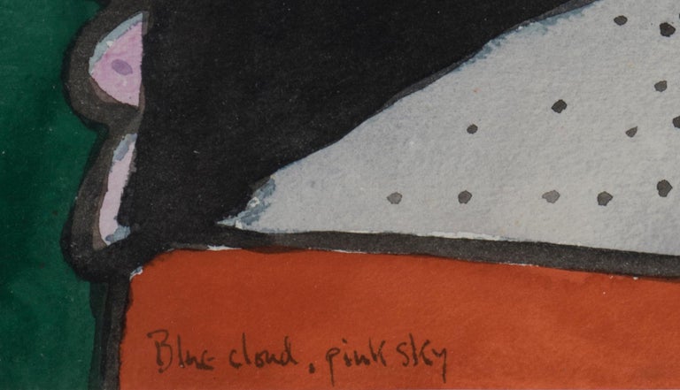 Blue Cloud, Pink Sky - Original Gouache on Paper by Martin Bradley - 1983 For Sale 1