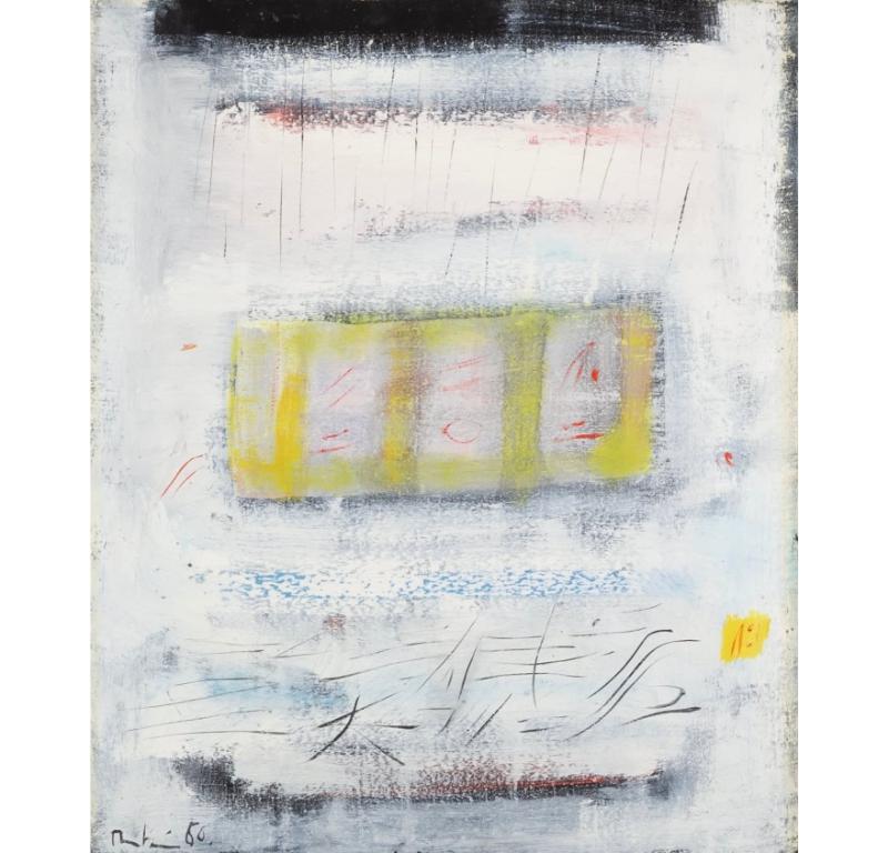 Abstract Painting de Martin Bradley - Il Pleut Le Dimanche (Llueve el domingo) Pintura al óleo sobre lienzo, 1960