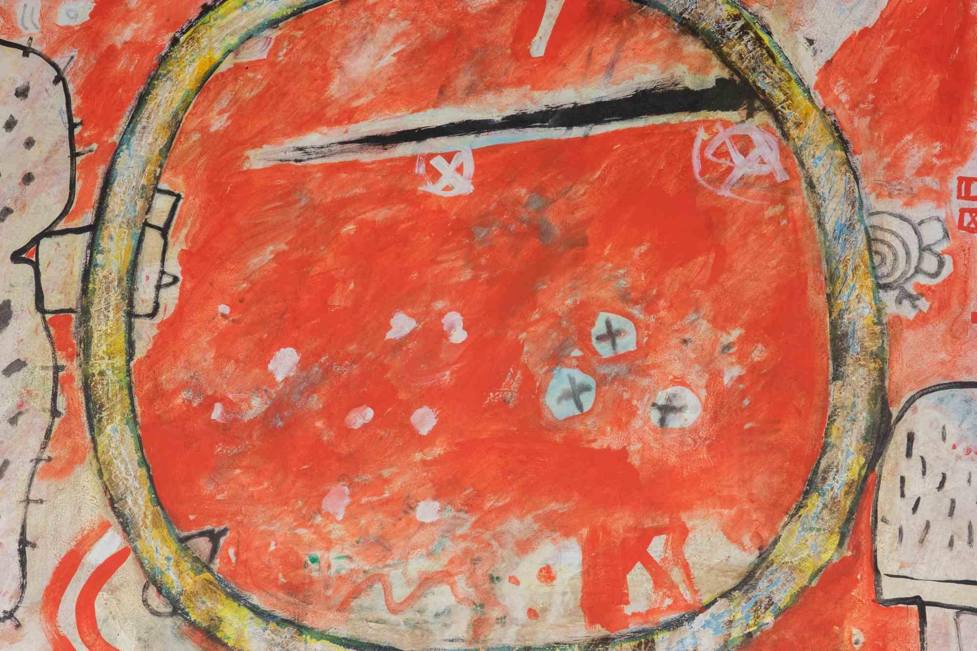 Rotes Bild – Ölgemälde von Martin Bradley – 1974 im Angebot 3