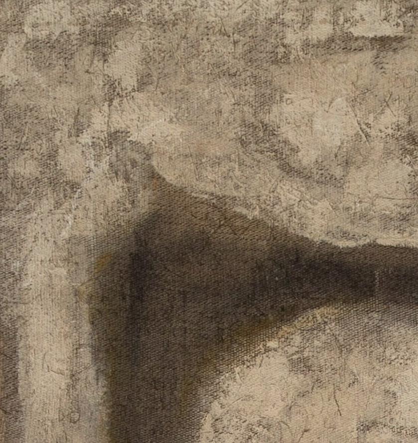 Schematic View of a Garden - 20th Century Oil Abstract Painting, Brown + White For Sale 1