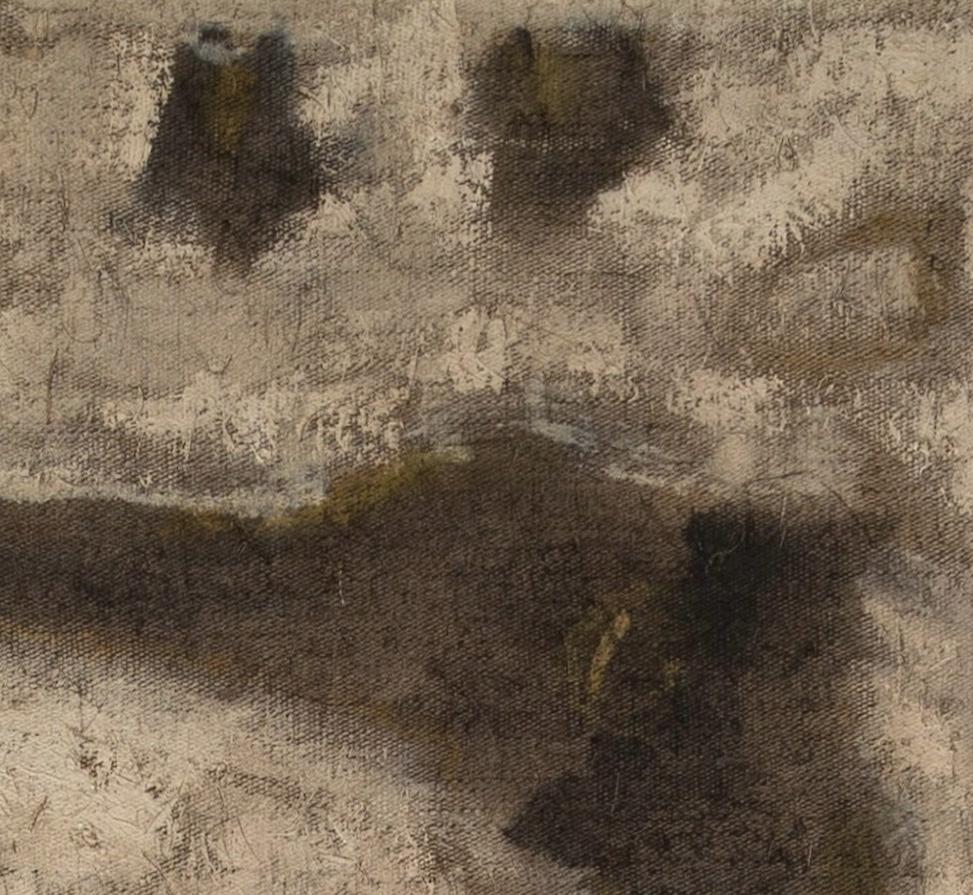 Schematic View of a Garden - 20th Century Oil Abstract Painting, Brown + White For Sale 2