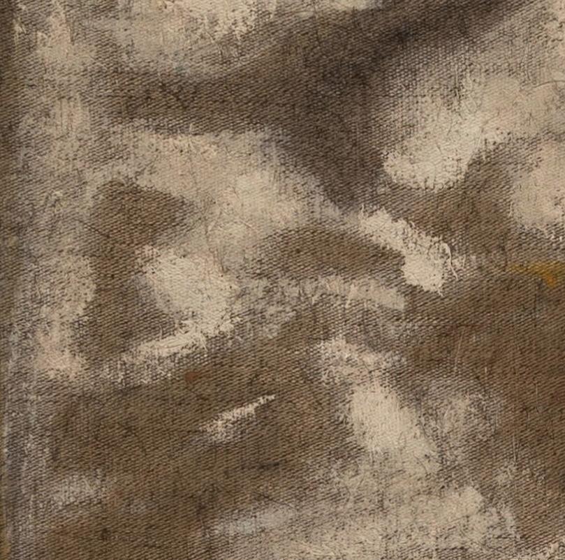Schematic View of a Garden - 20th Century Oil Abstract Painting, Brown + White For Sale 3