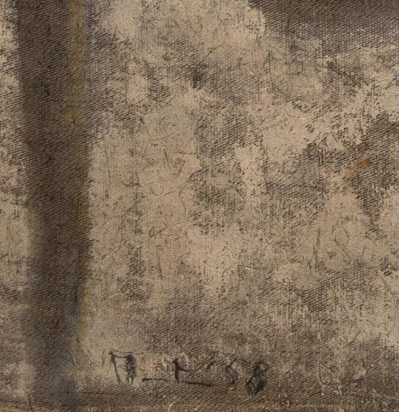 Schematic View of a Garden - 20th Century Oil Abstract Painting, Brown + White For Sale 5