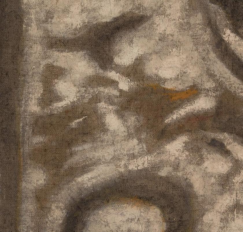 Schematic View of a Garden - 20th Century Oil Abstract Painting, Brown + White For Sale 7