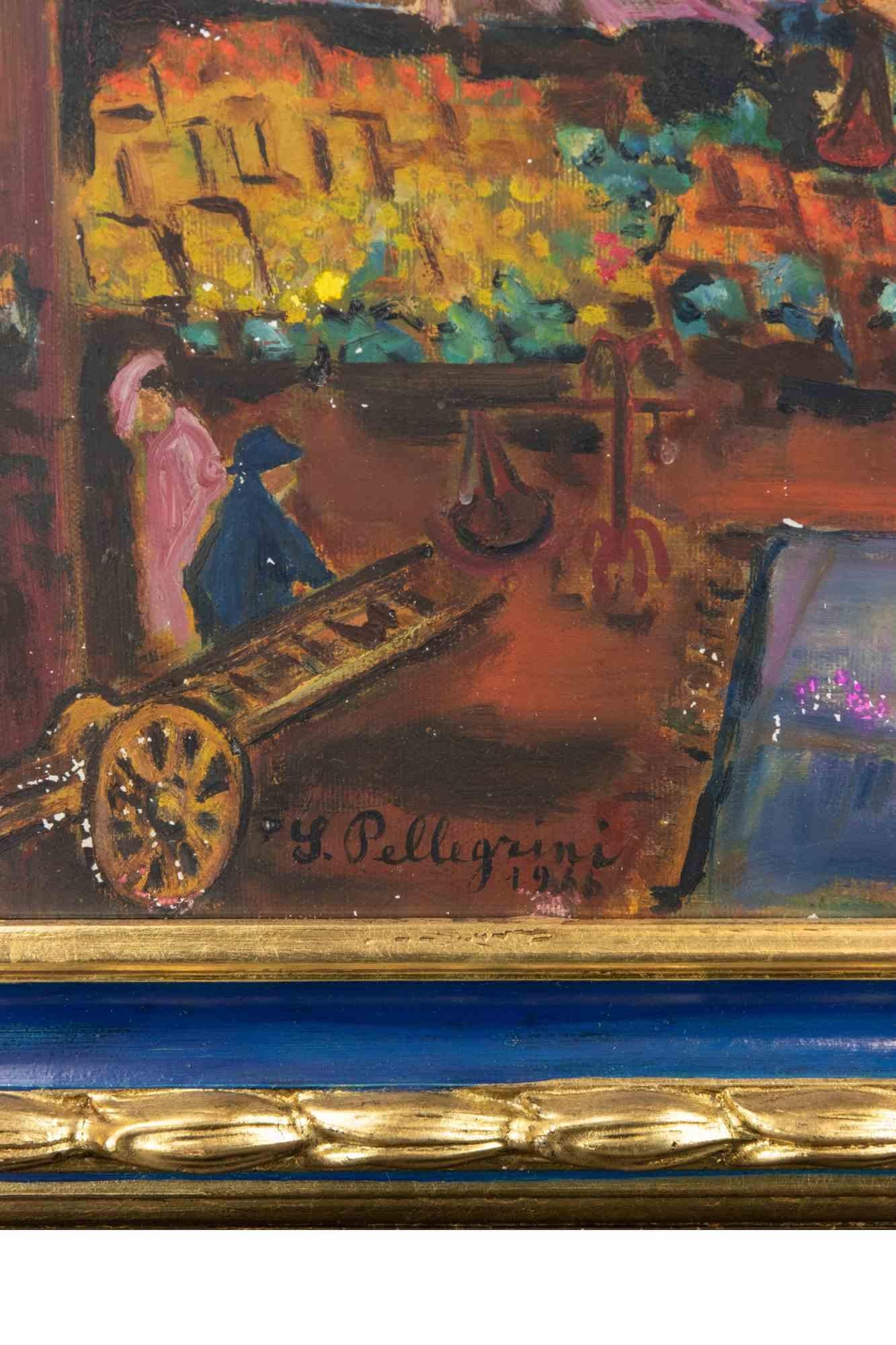 The Market - Oil Paint by Sirio Pellegrini - 1966 For Sale 1