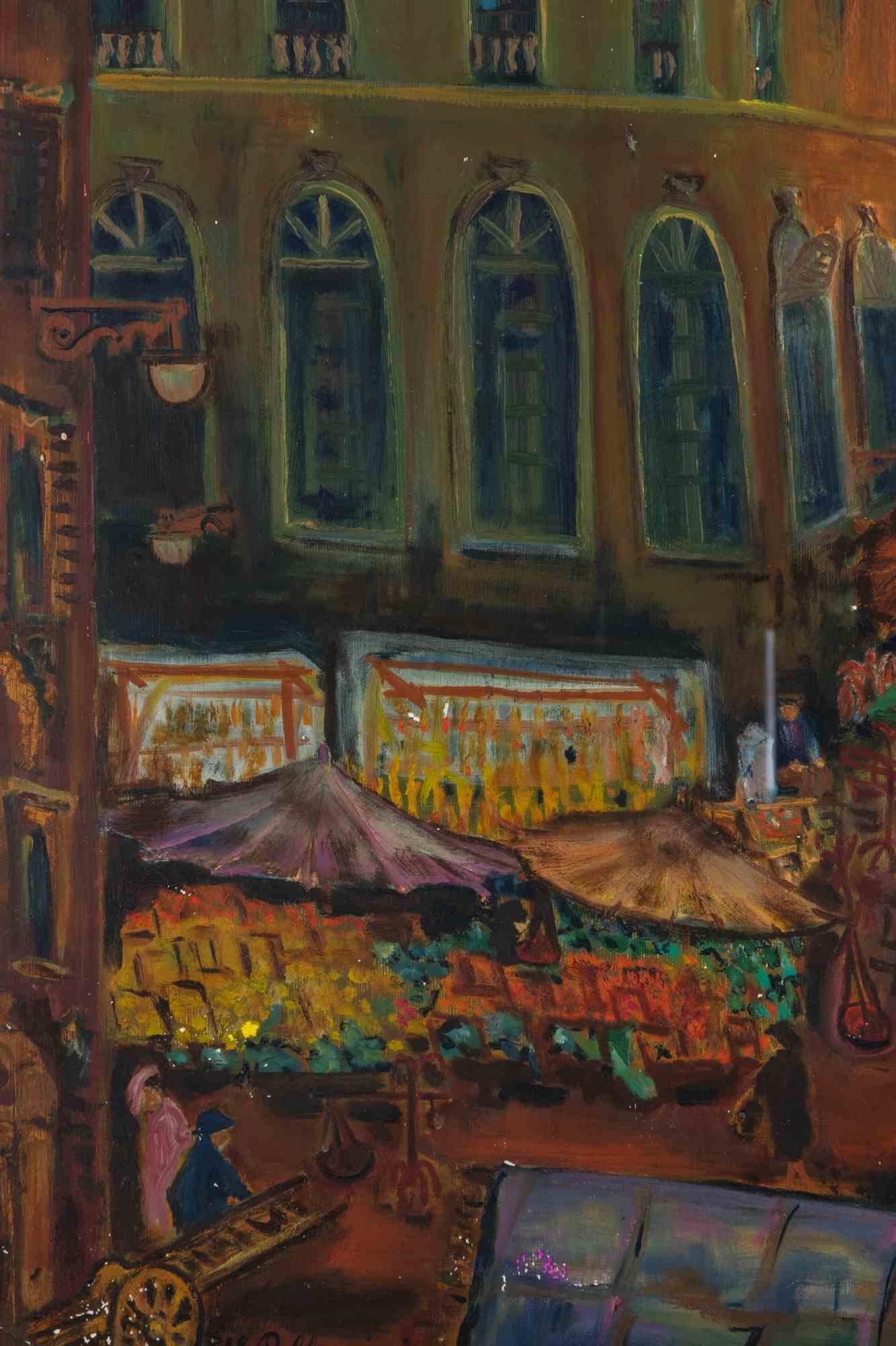 The Market - Oil Paint by Sirio Pellegrini - 1966 For Sale 2