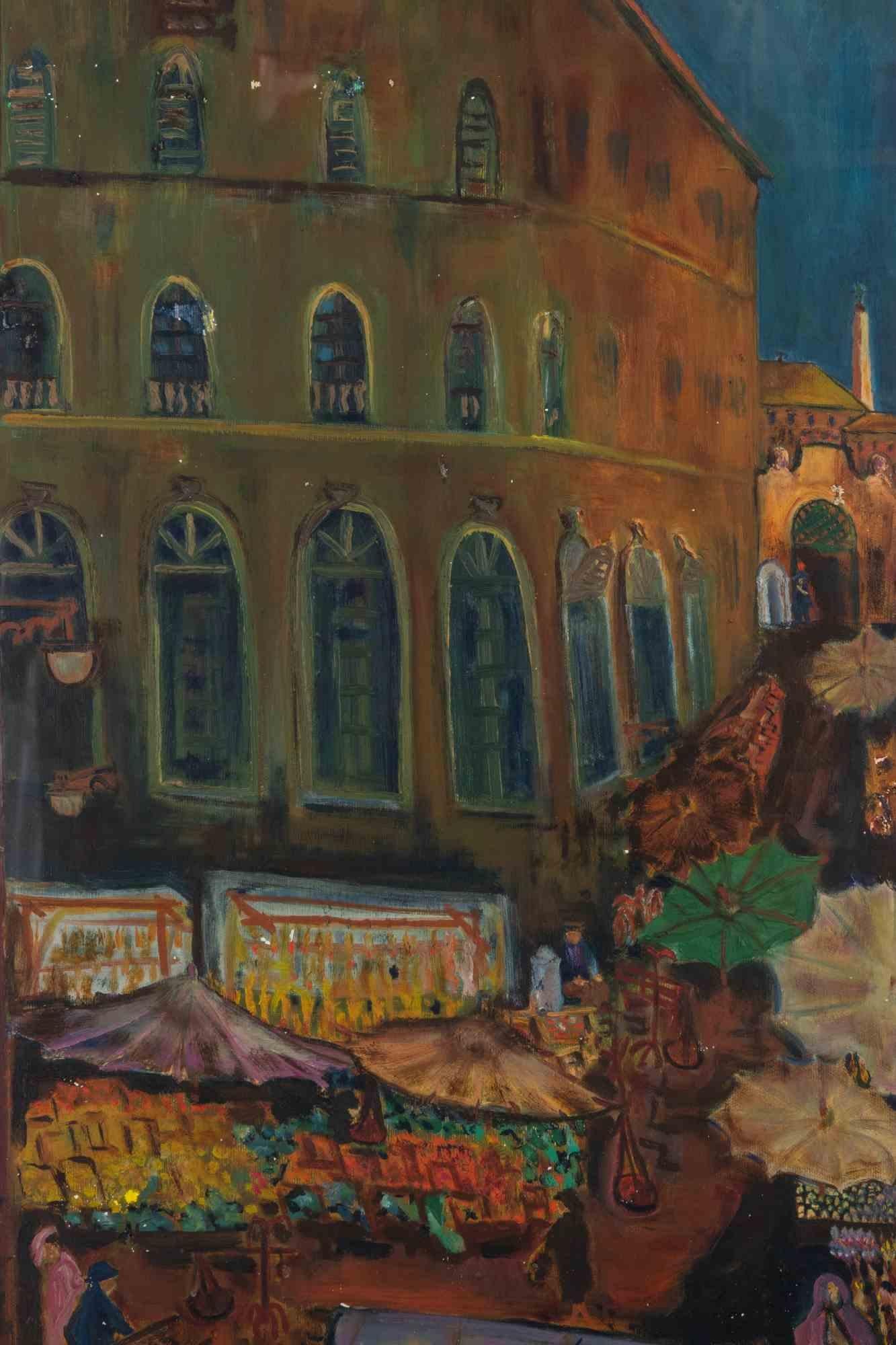 The Market - Oil Paint by Sirio Pellegrini - 1966 For Sale 3