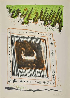 Abstrakte Komposition  Lithographie von Martin Bradley  1970er Jahre