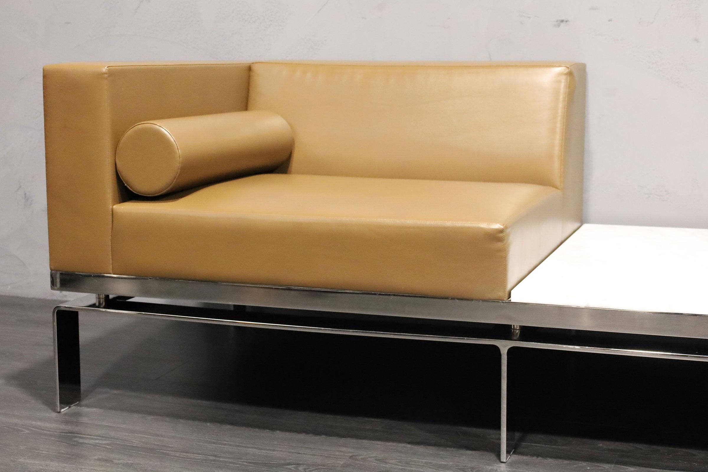 Modern Martin Brattrud Leather Settee with Marble Table For Sale