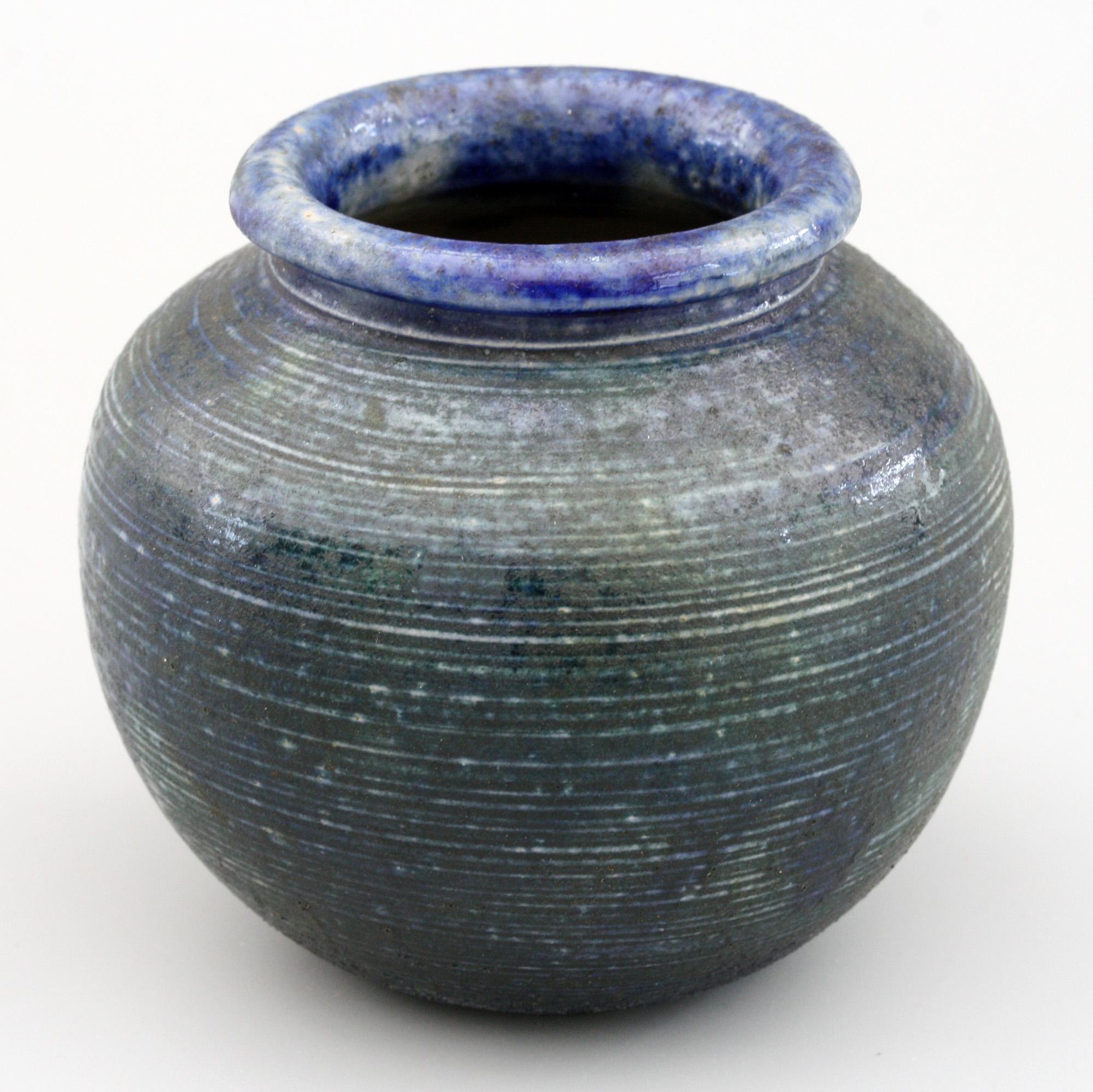 Late 19th Century Martin Brothers Art Pottery Blue and Black Glazed Urn Shape Vase, 19th Century
