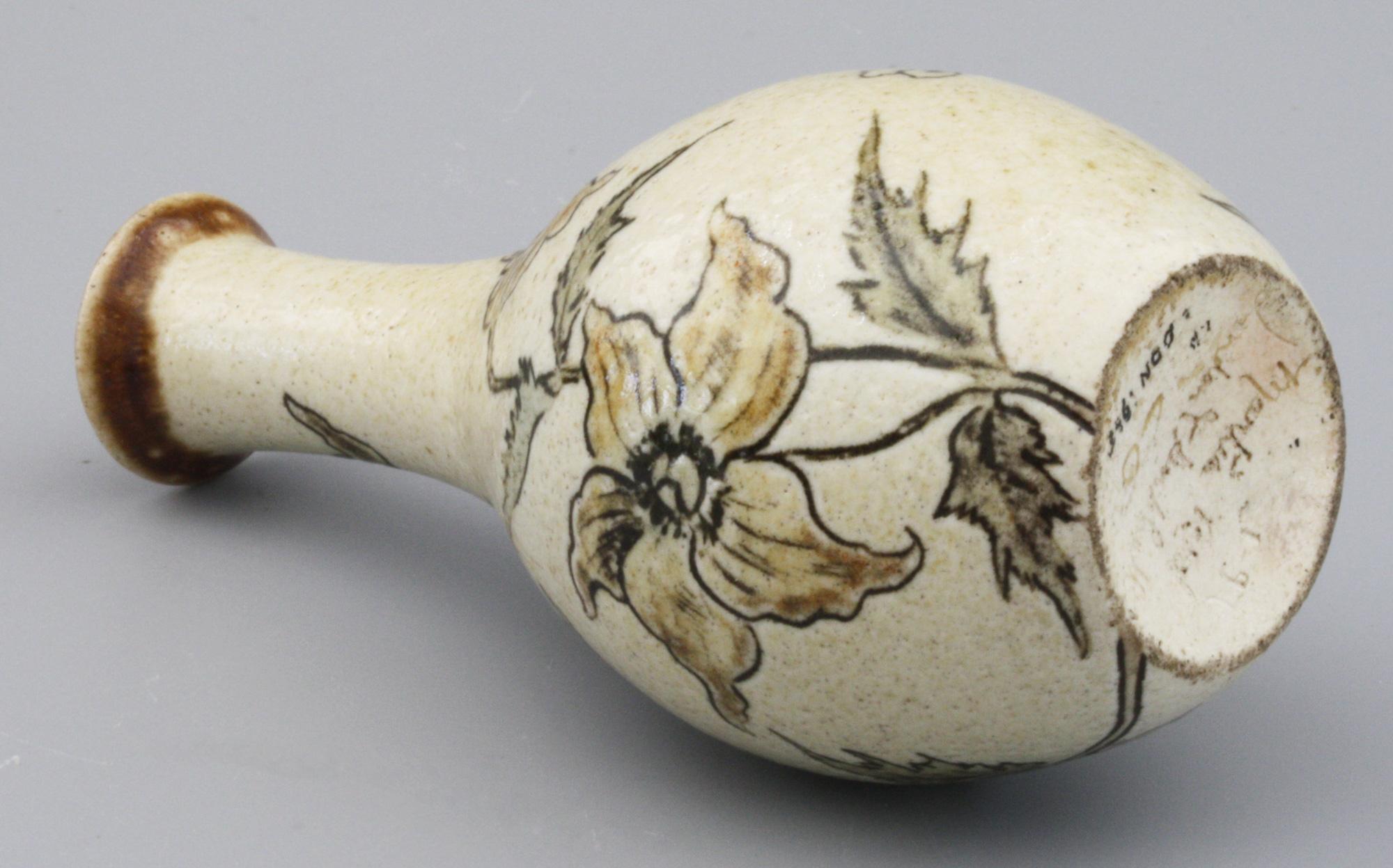 Glazed Martin Brothers Art Pottery Floral Design Vase, Dated 1897