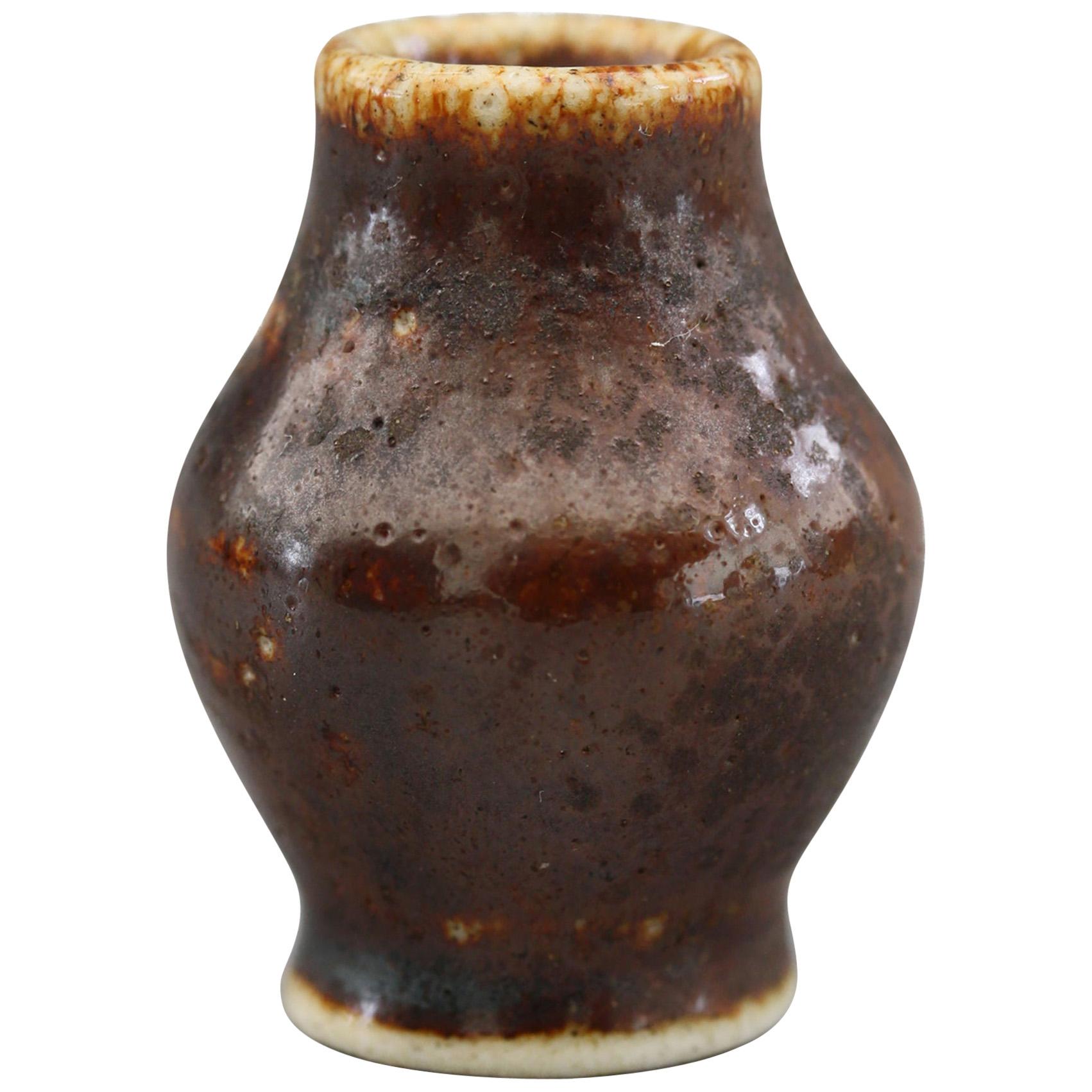 Martin Brothers Art Pottery Miniature Brown Glazed Vase by Walter Martin