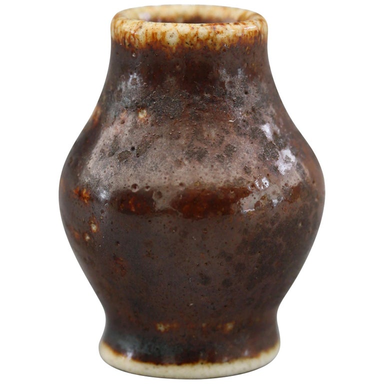 Martin Brothers Art Pottery Miniature Brown Glazed Vase by Walter