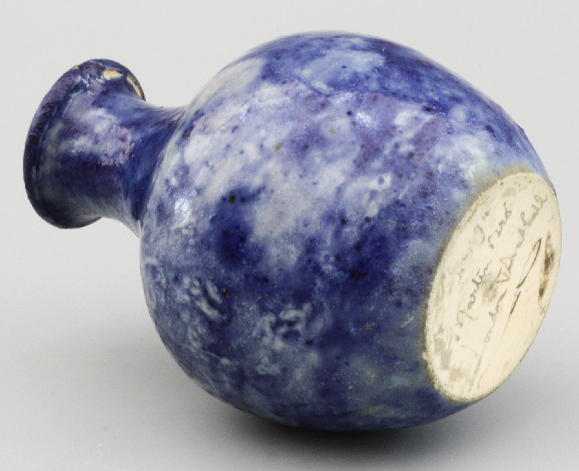 English Martin Brothers Art Pottery Mottled Blue Glazed Vase Dated 1894