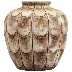 Martin Brothers Art Pottery Stylised Incised Leaf Pattern Vase Dated 1906