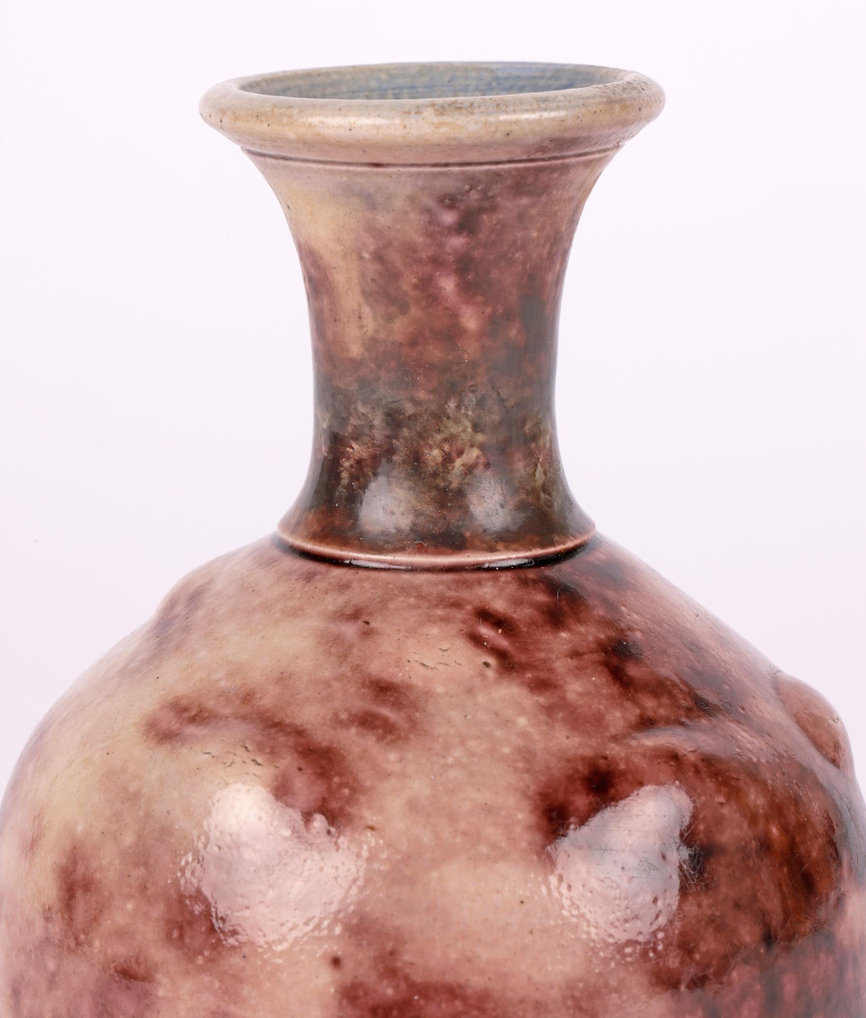 English Martin Brothers Aubergine Mottle Glazed Bottle Vase For Sale