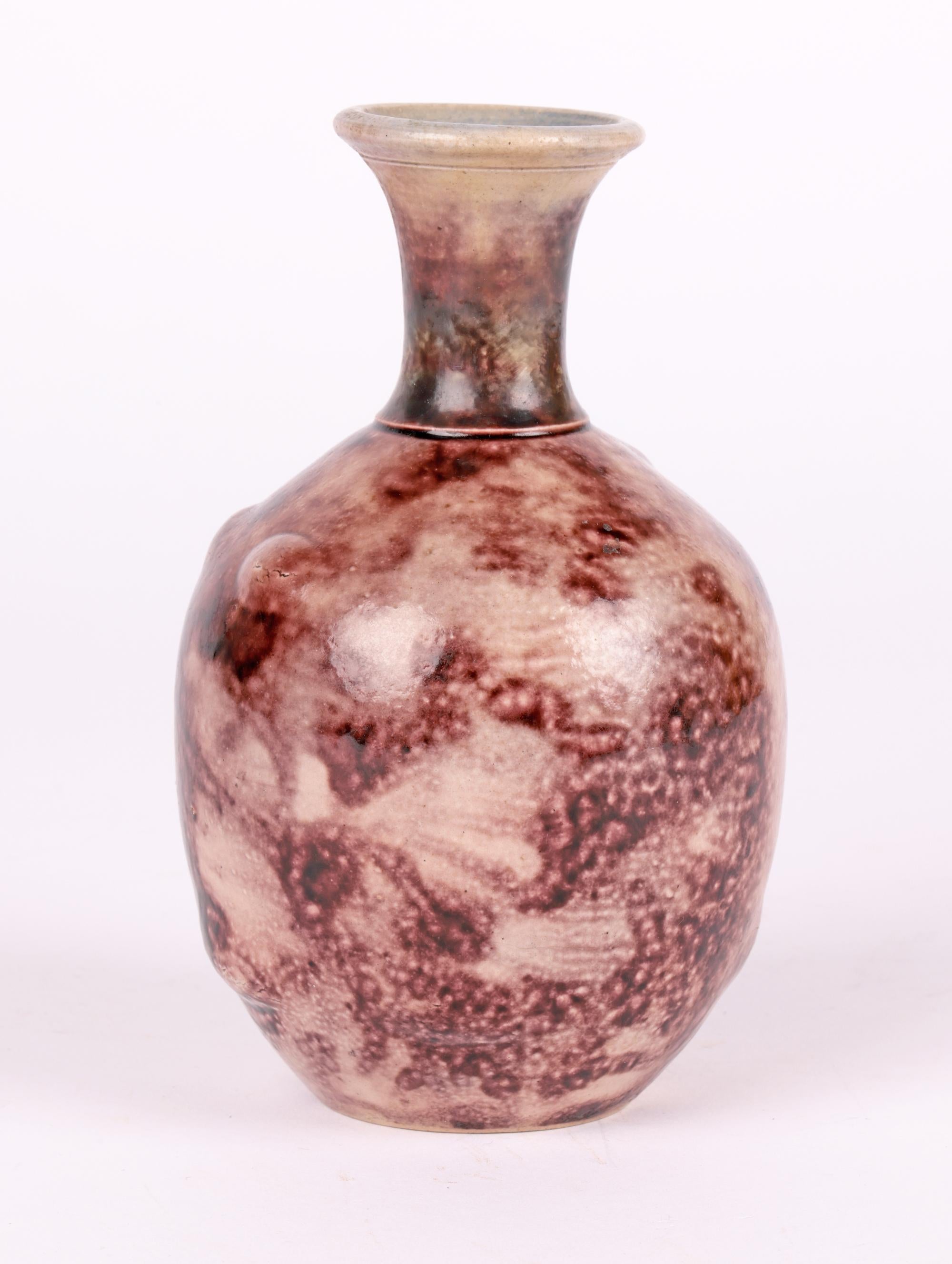 English Martin Brothers Aubergine Mottle Glazed Bottle Vase