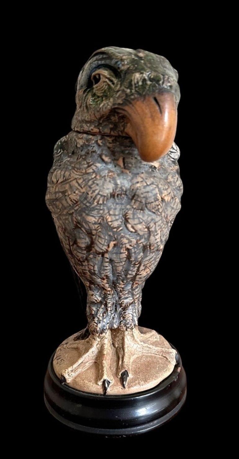 5415
Robert Wallace Martin for the Martin Brothers.
A Bird Sculpture with Matt and Salt-glazed finish with a Hooked Beak and Pensive expression.
Ex Richard Dennis 1978 Exhibition
Dated 1905
24cm high including the base, 21.5cm high excluding