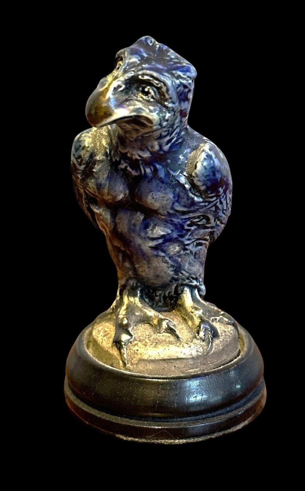 5462
Rare Martin Brothers Miniature Bird by Robert Wallace Martin.
The Cobalt Glazed Bird stands with wings tucked in and a quizzical / curious expression.
8cm high, Dated 1913