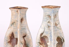 Martin Brothers Pair Stoneware Aquatic Vases 1899