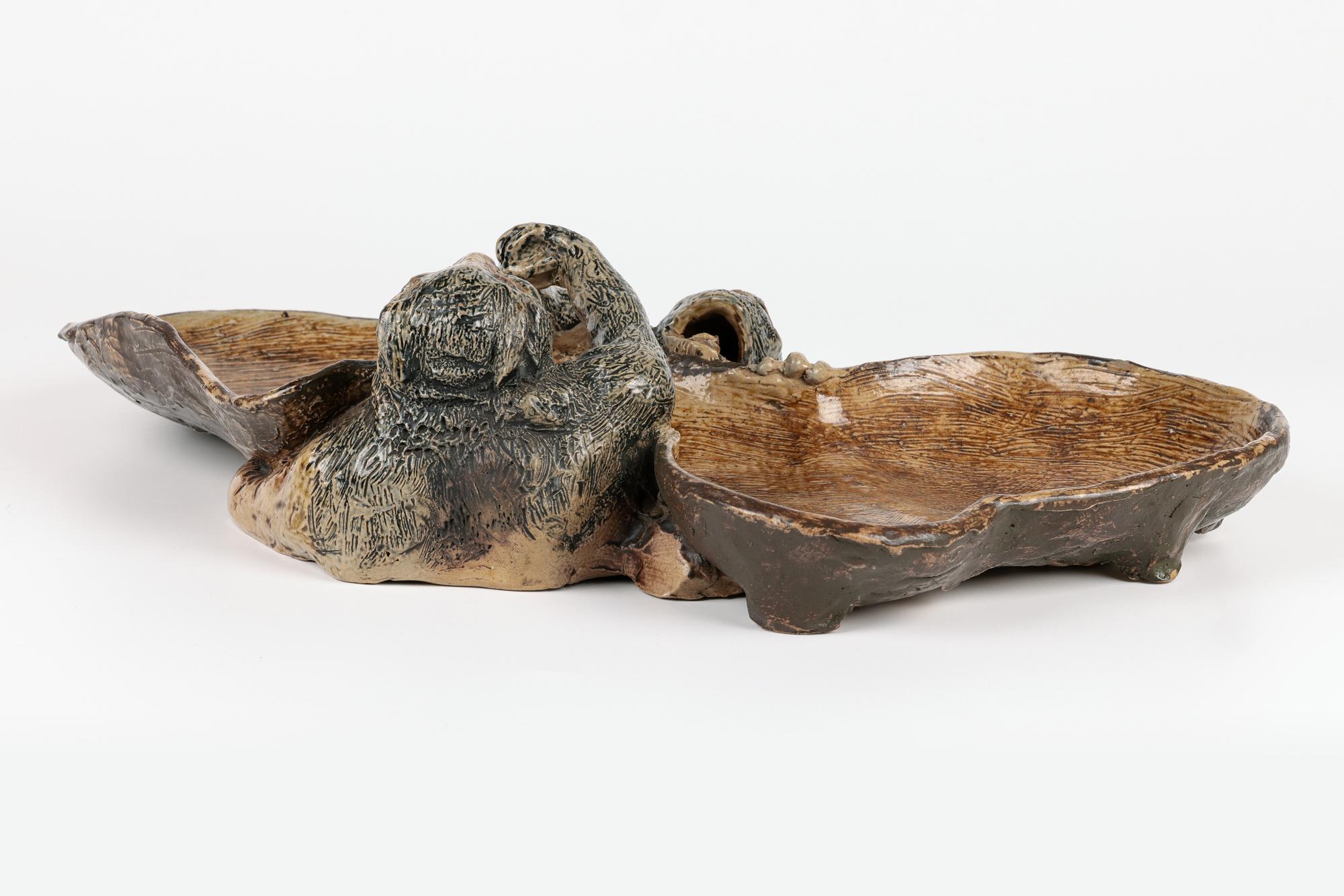 Martin Brothers Rare Grotesque Arm Wrestling Monkeys Stoneware Dish For Sale 5