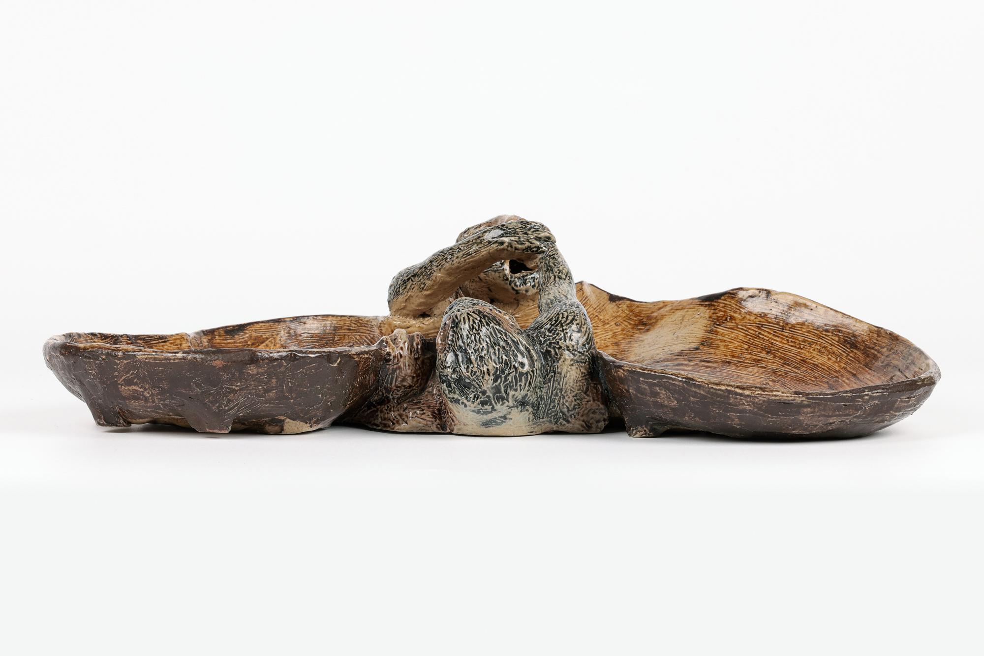 Martin Brothers Rare Grotesque Arm Wrestling Monkeys Stoneware Dish For Sale 2