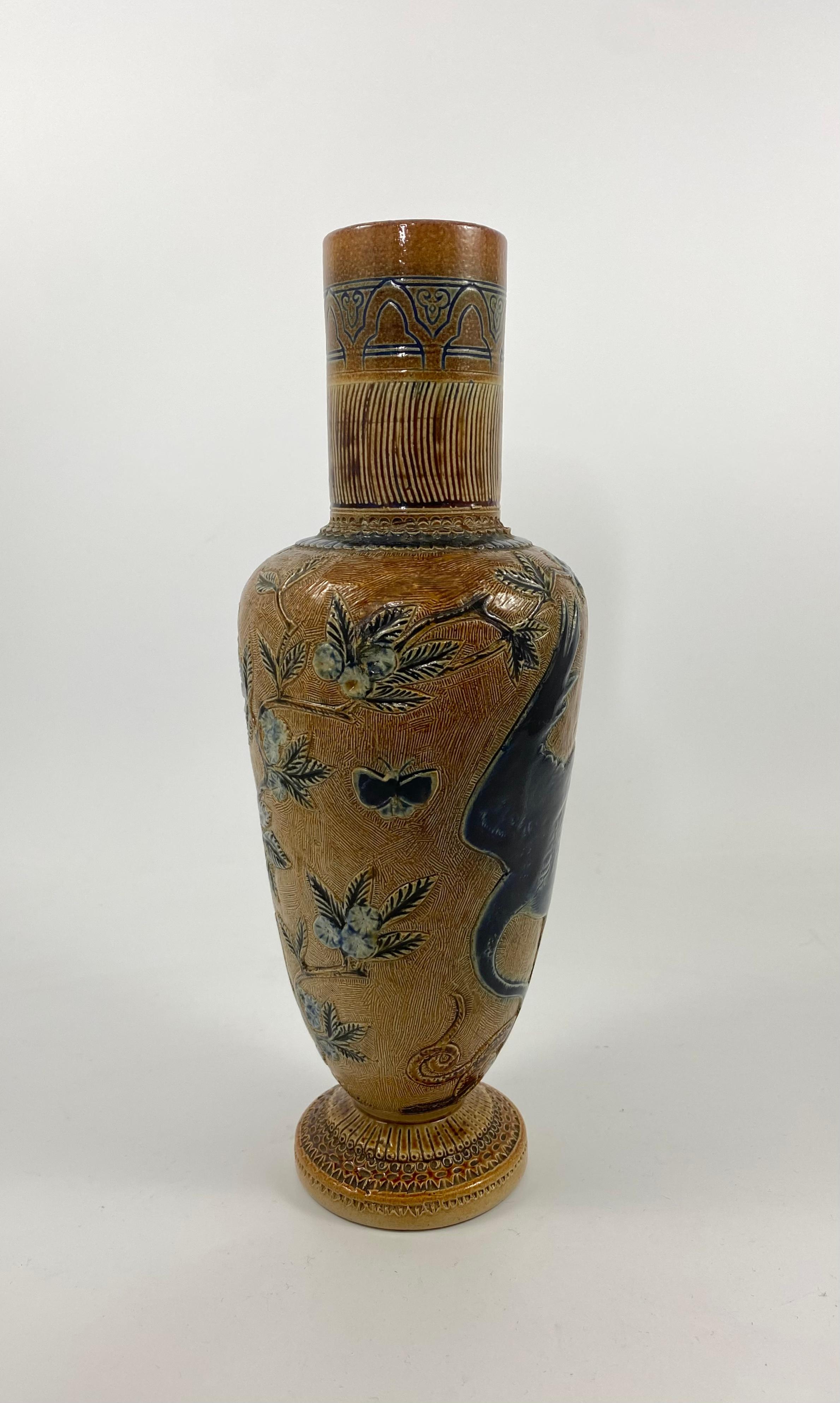 Victorian Martin Brothers Stoneware ‘Herons’ Vase, Dated 1874