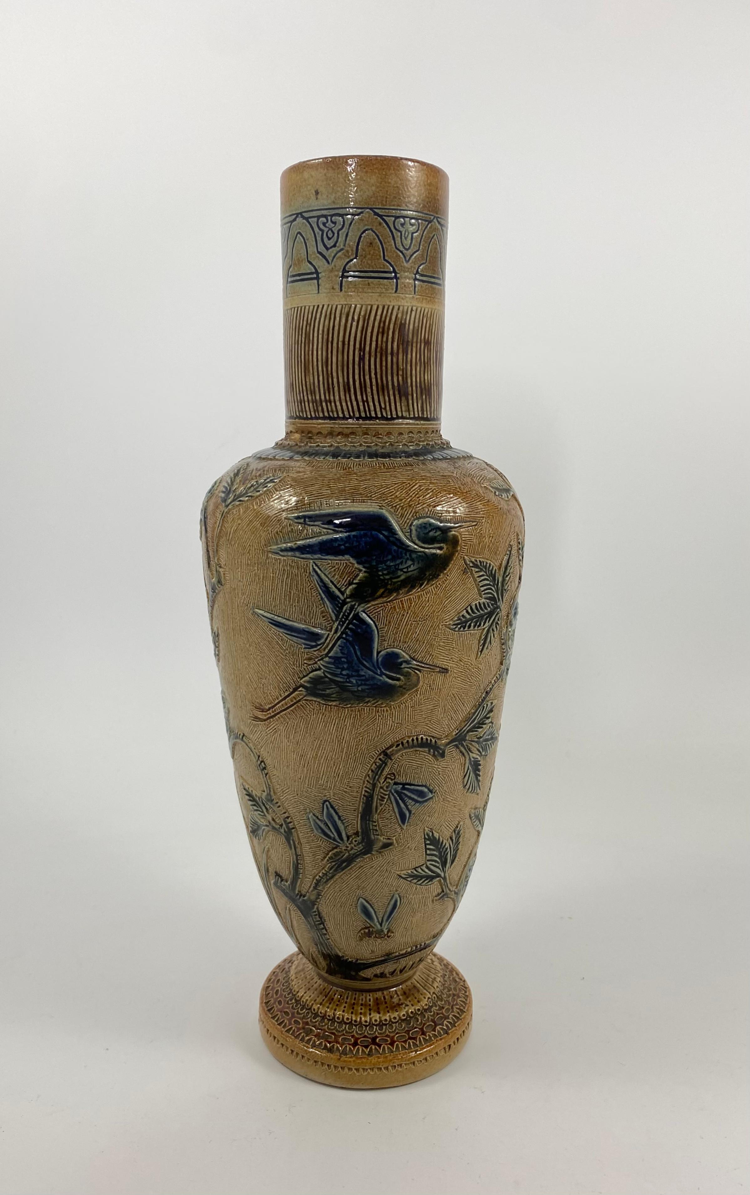 English Martin Brothers Stoneware ‘Herons’ Vase, Dated 1874