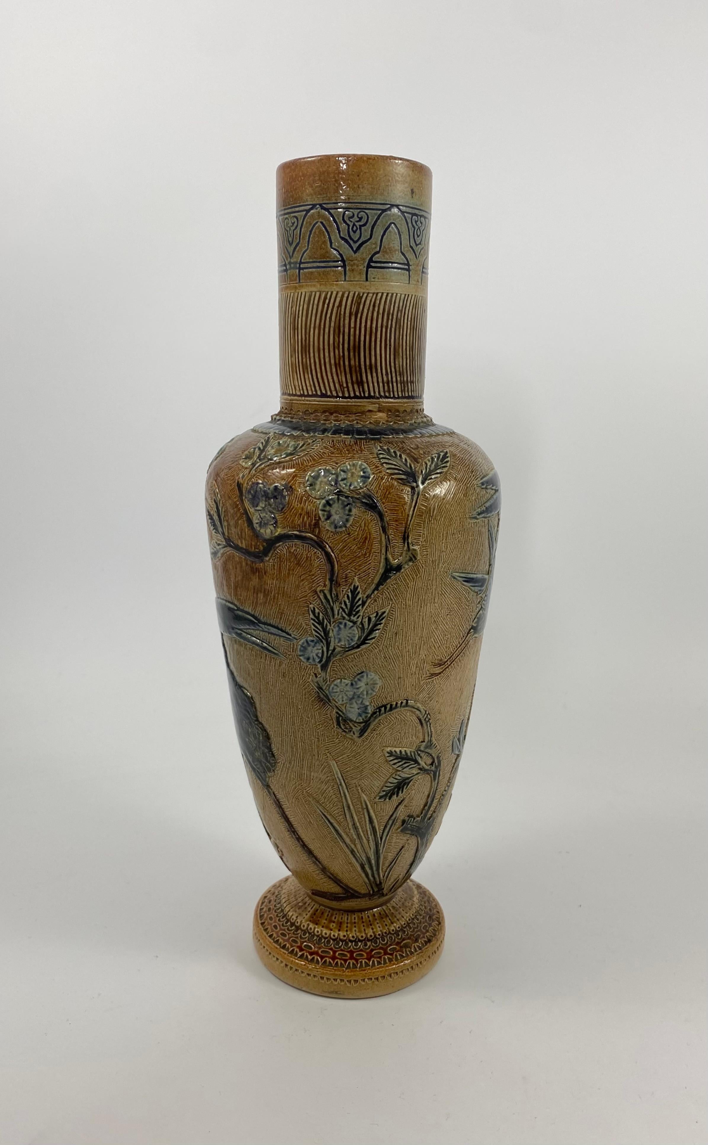 Martin Brothers Stoneware ‘Herons’ Vase, Dated 1874 In Excellent Condition In Gargrave, North Yorkshire