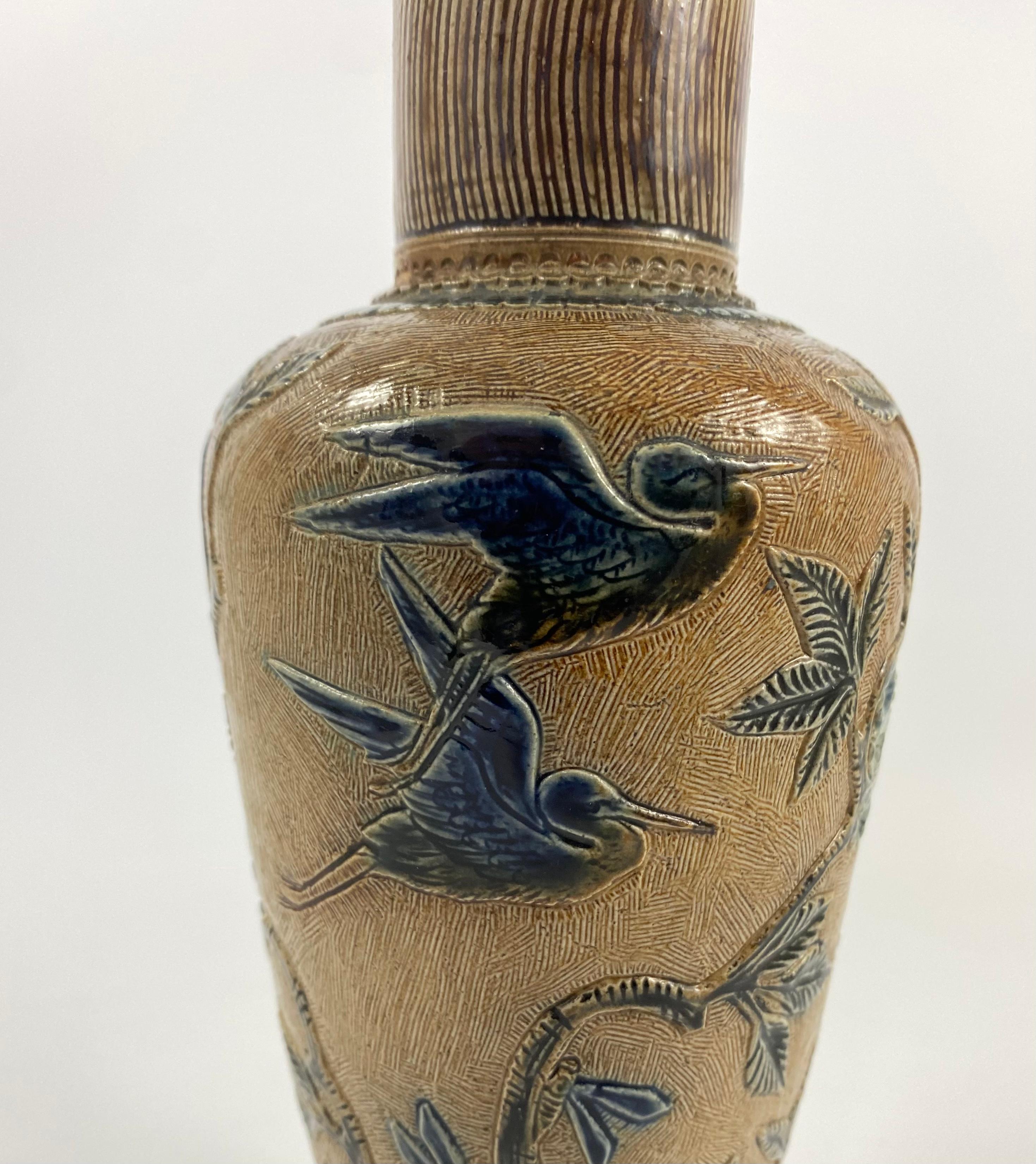 Late 19th Century Martin Brothers Stoneware ‘Herons’ Vase, Dated 1874